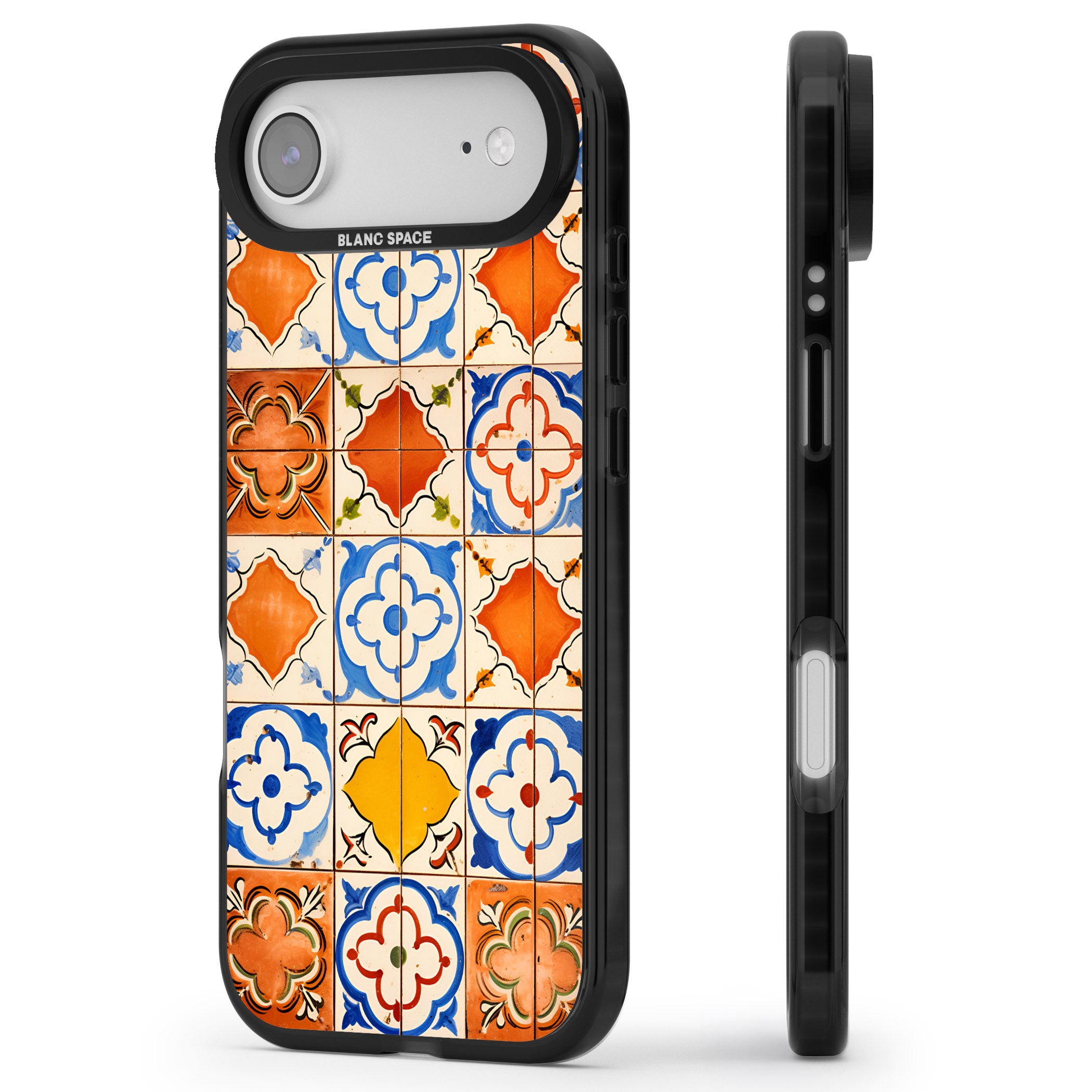 Spanish Mosaic Tiles iPhone 17 Air Impact Pro Black Phone Case Side Profile
