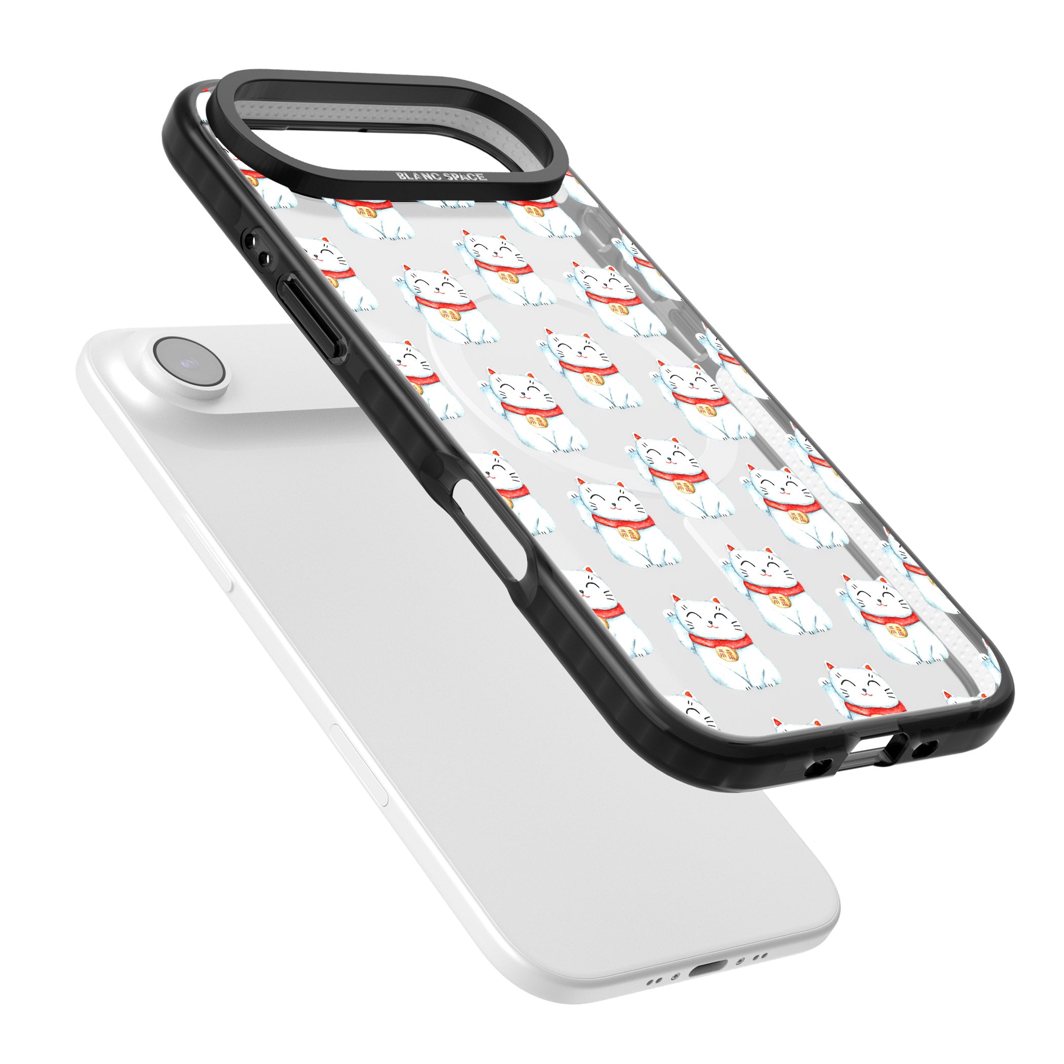 Lucky Cat Pattern iPhone 17 Air Impact Pro Black Phone Case Colours