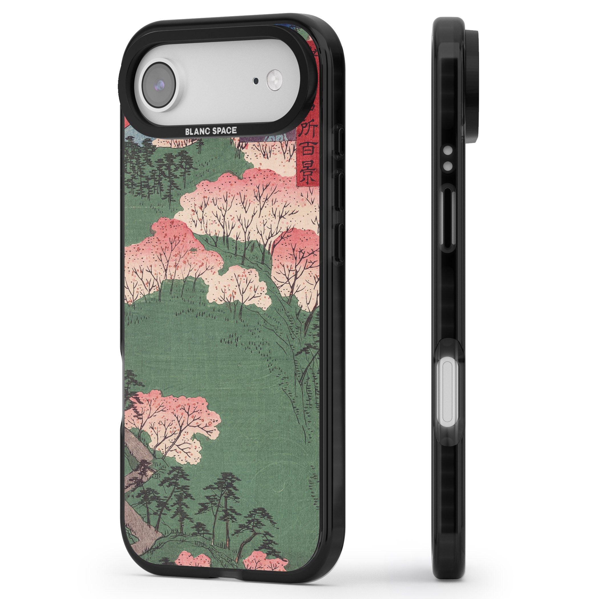 Japanese Illustration Cherry Blossom Forest iPhone 17 Air Impact Pro Black Phone Case Side Profile