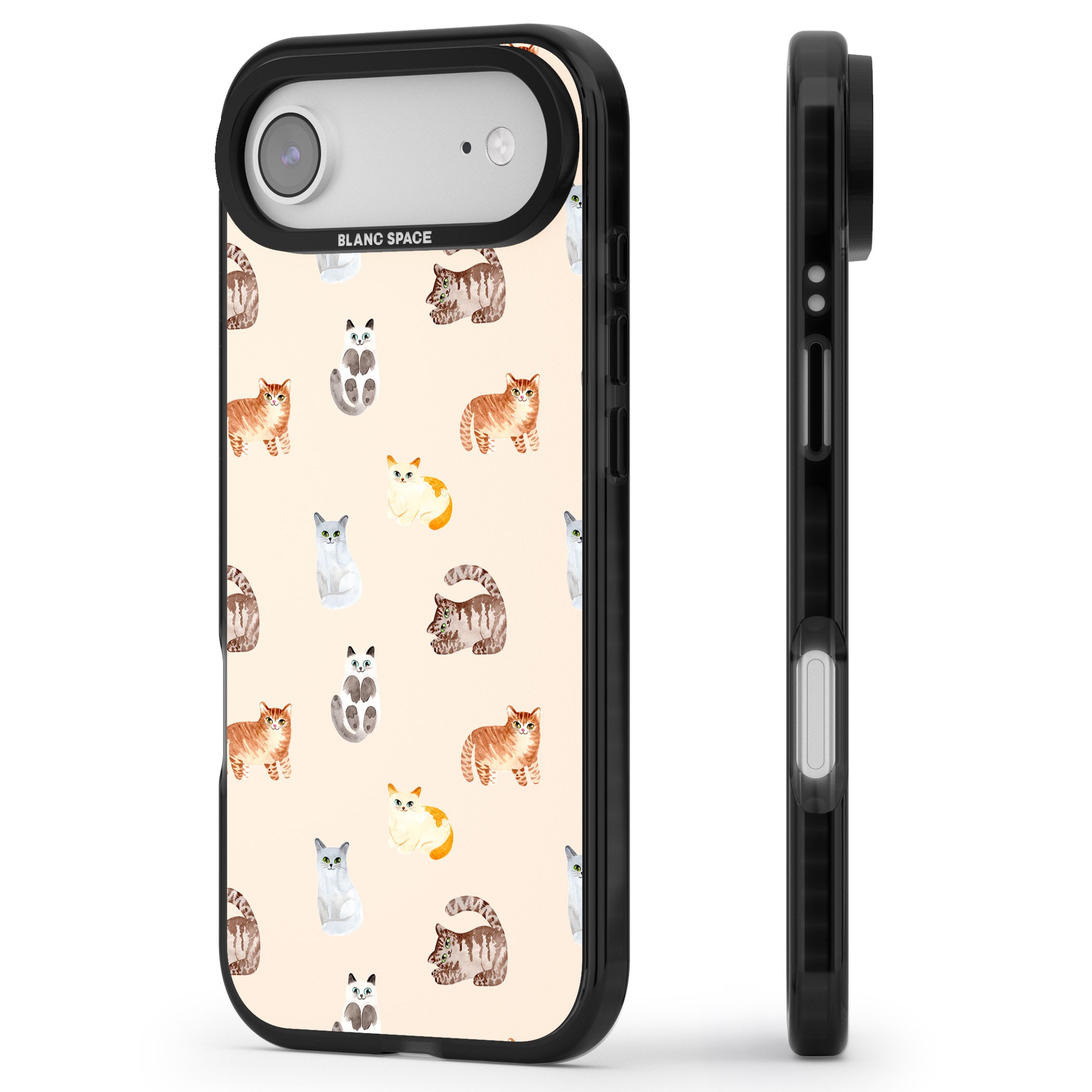 Cute Cat Parade iPhone 17 Air Impact Pro Black Phone Case Side Profile