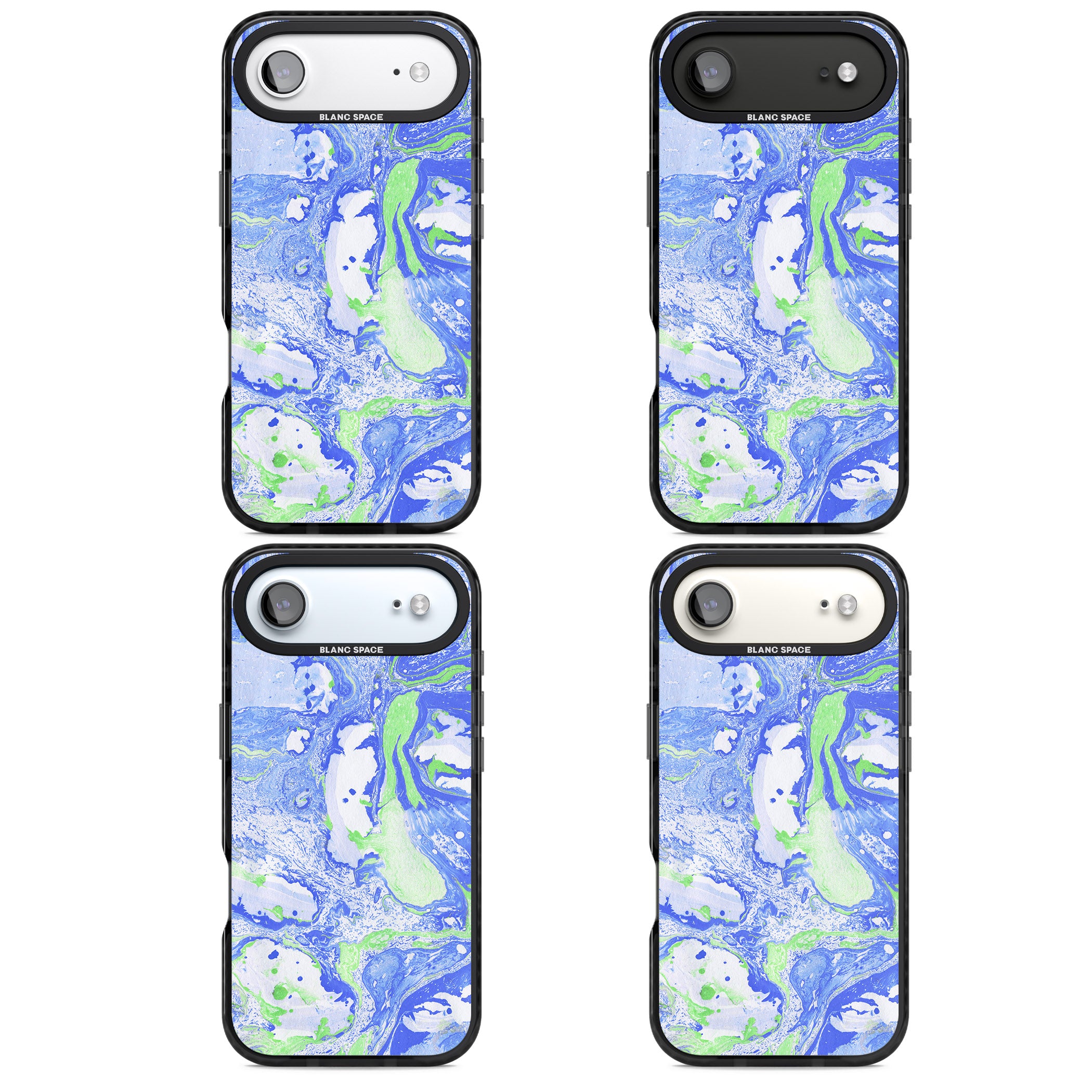 Dark Blue & Green Marbled Paper Pattern iPhone 17 Air Impact Pro Black Phone Case APT Impact Protection
