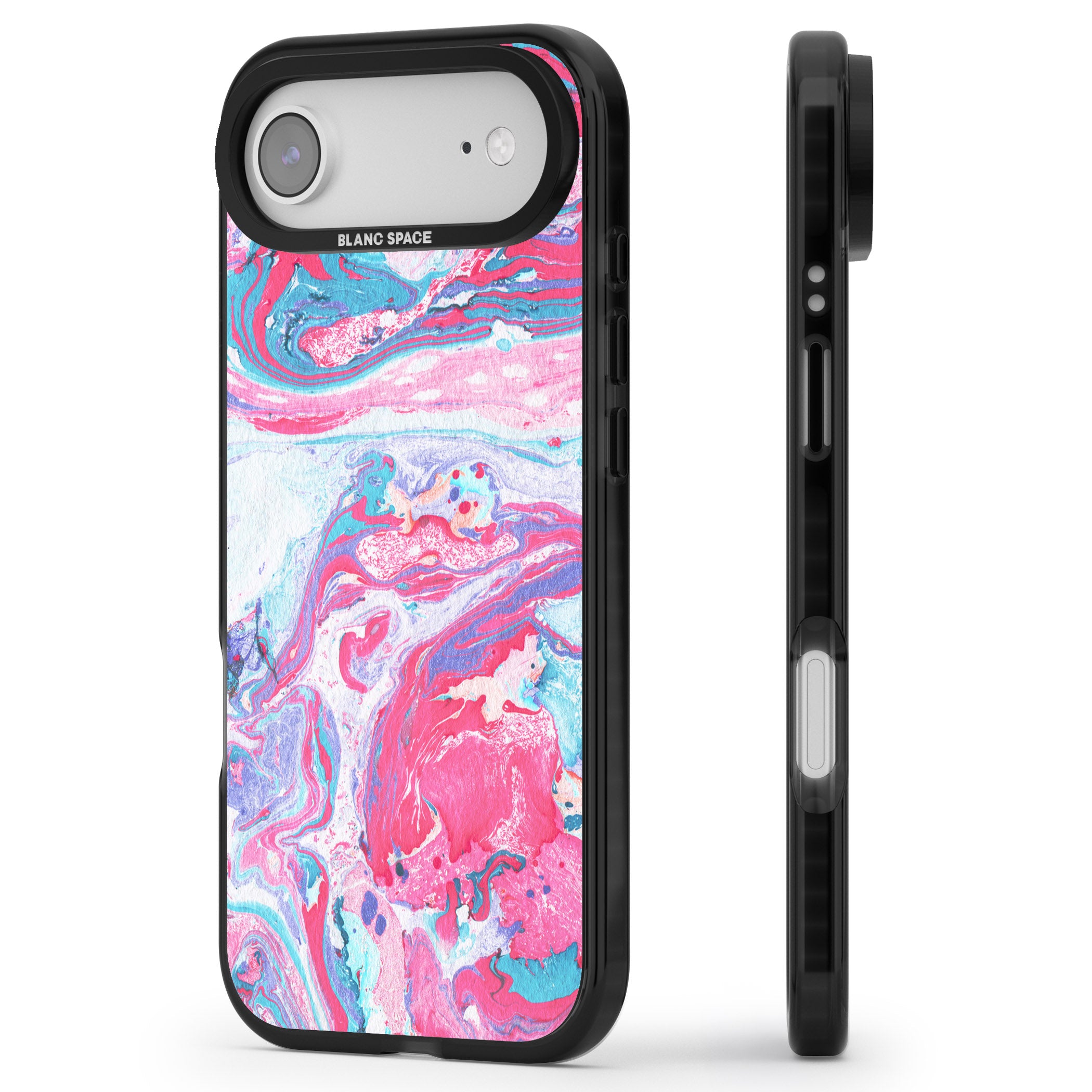 Pink, Blue & Purple Marbled Paper Pattern iPhone 17 Air Impact Pro Black Phone Case Side Profile