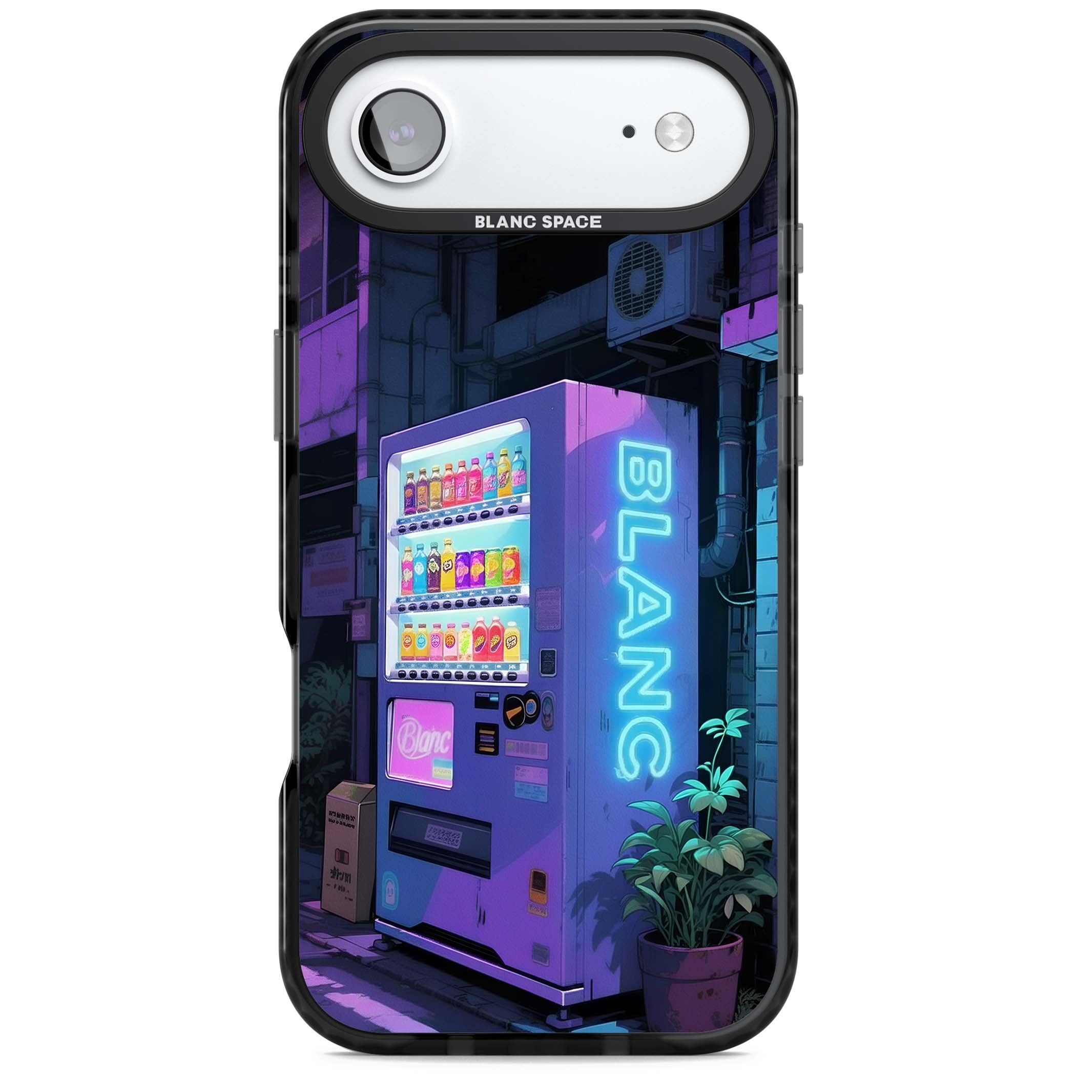 Shibuya Glow Japanese iPhone case featuring a glowing Tokyo vending machine, neon signage, and moody purple alleyway | Black Impact Magsafe case for iPhone Air