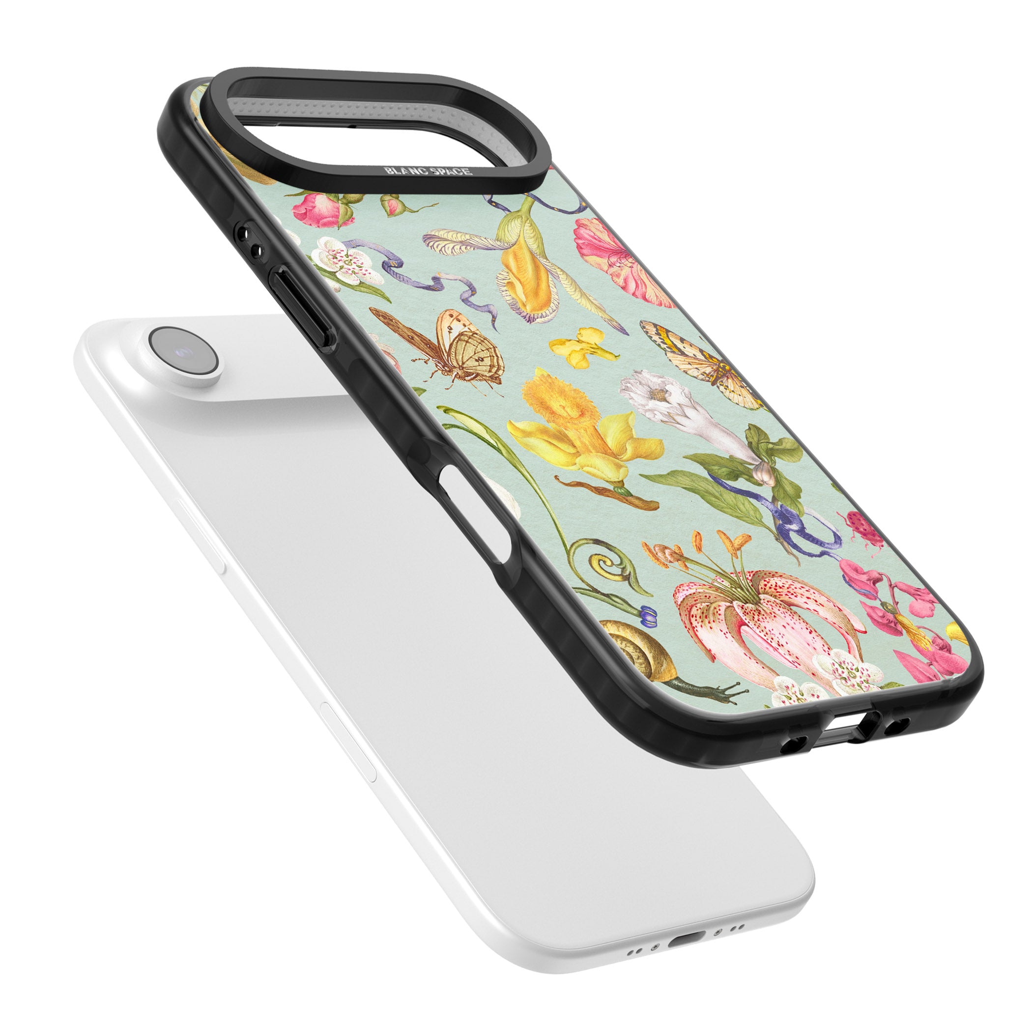 Blue Vintage Painted Flowers iPhone 17 Air Impact Pro Black Phone Case Colours