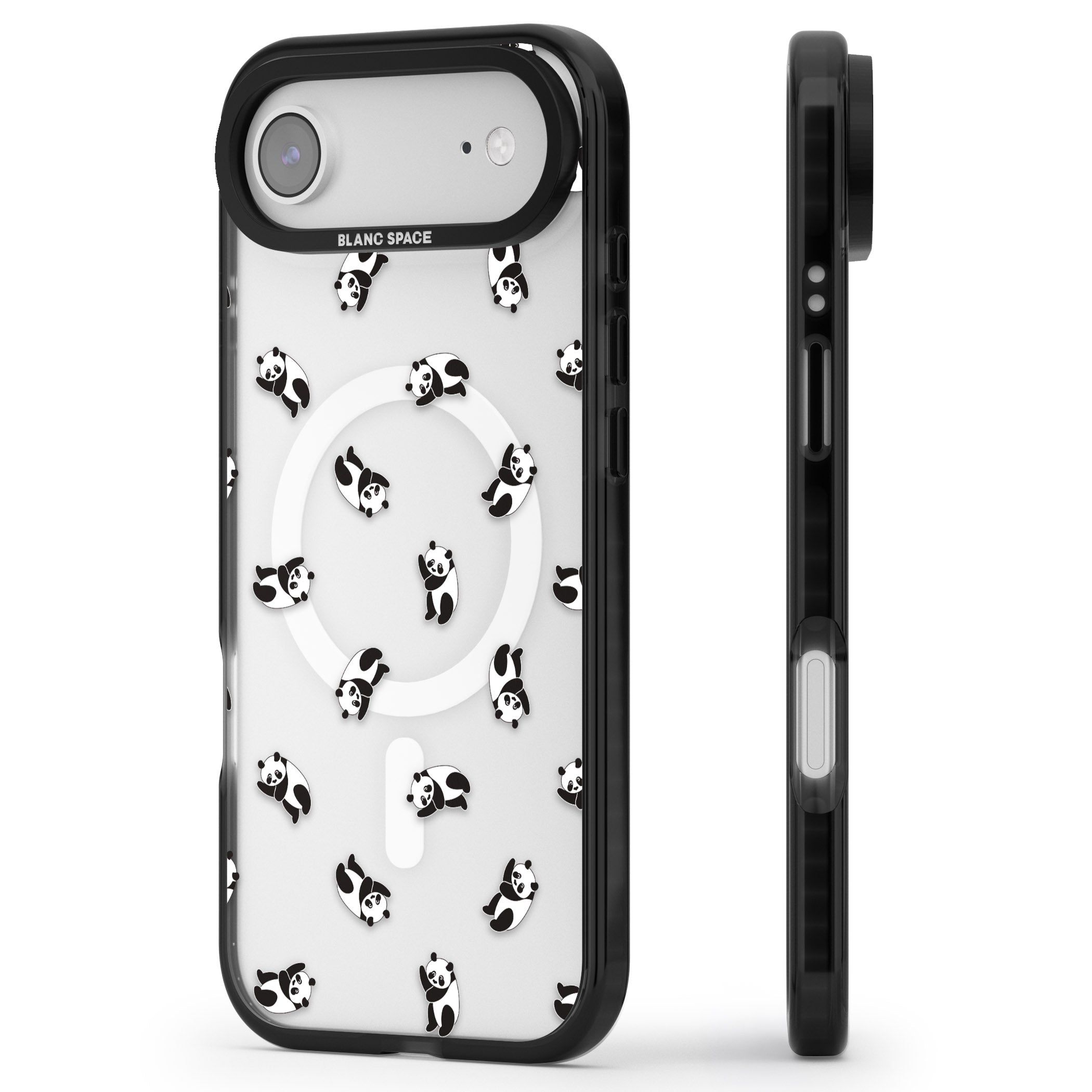 Tiny Panda Pattern iPhone 17 Air Impact Pro Black Phone Case Side Profile