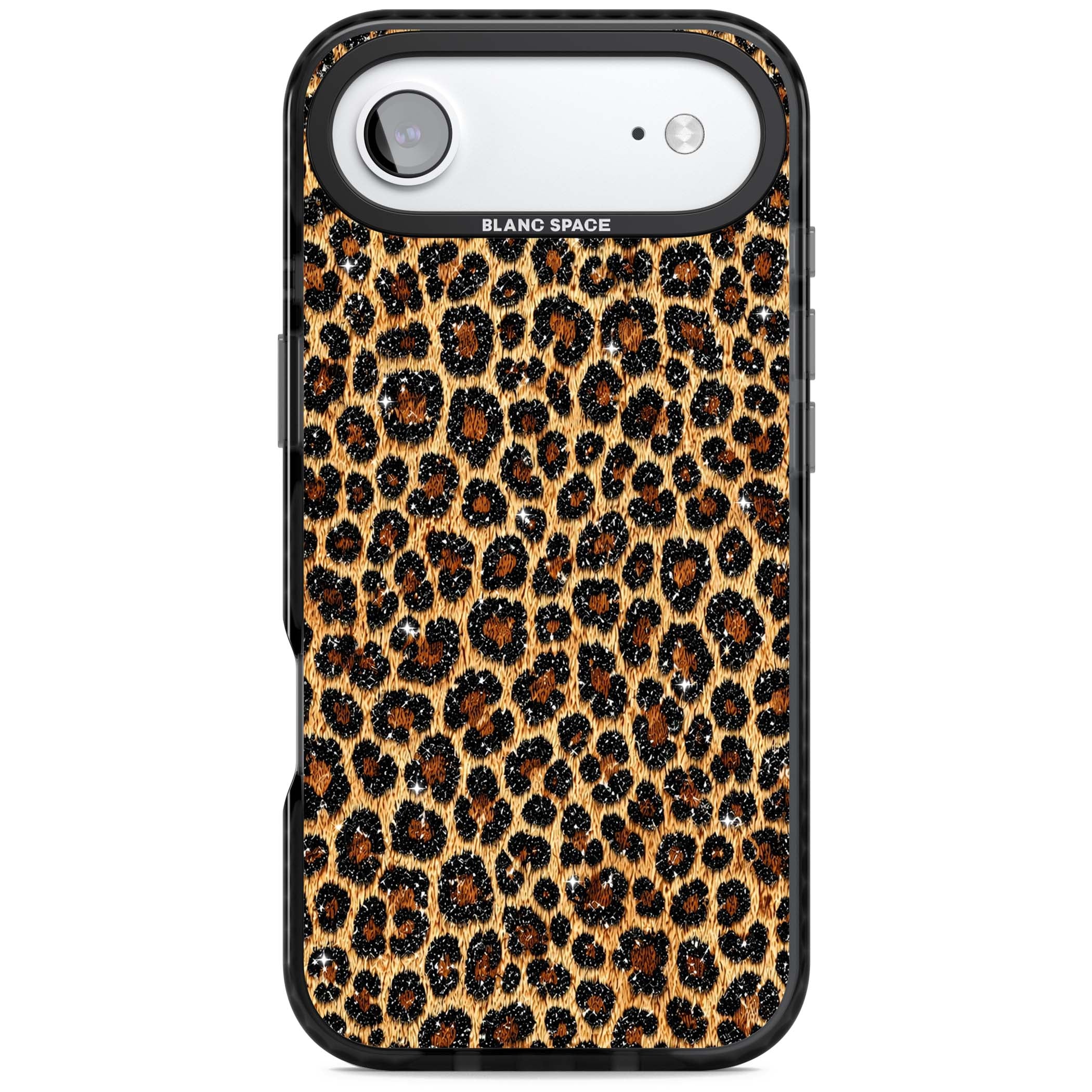 Diamond Leopard leopard print iPhone case featuring golden tan fur, black rosette spots and subtle glitter sparkle | Black Impact Magsafe case for iPhone Air