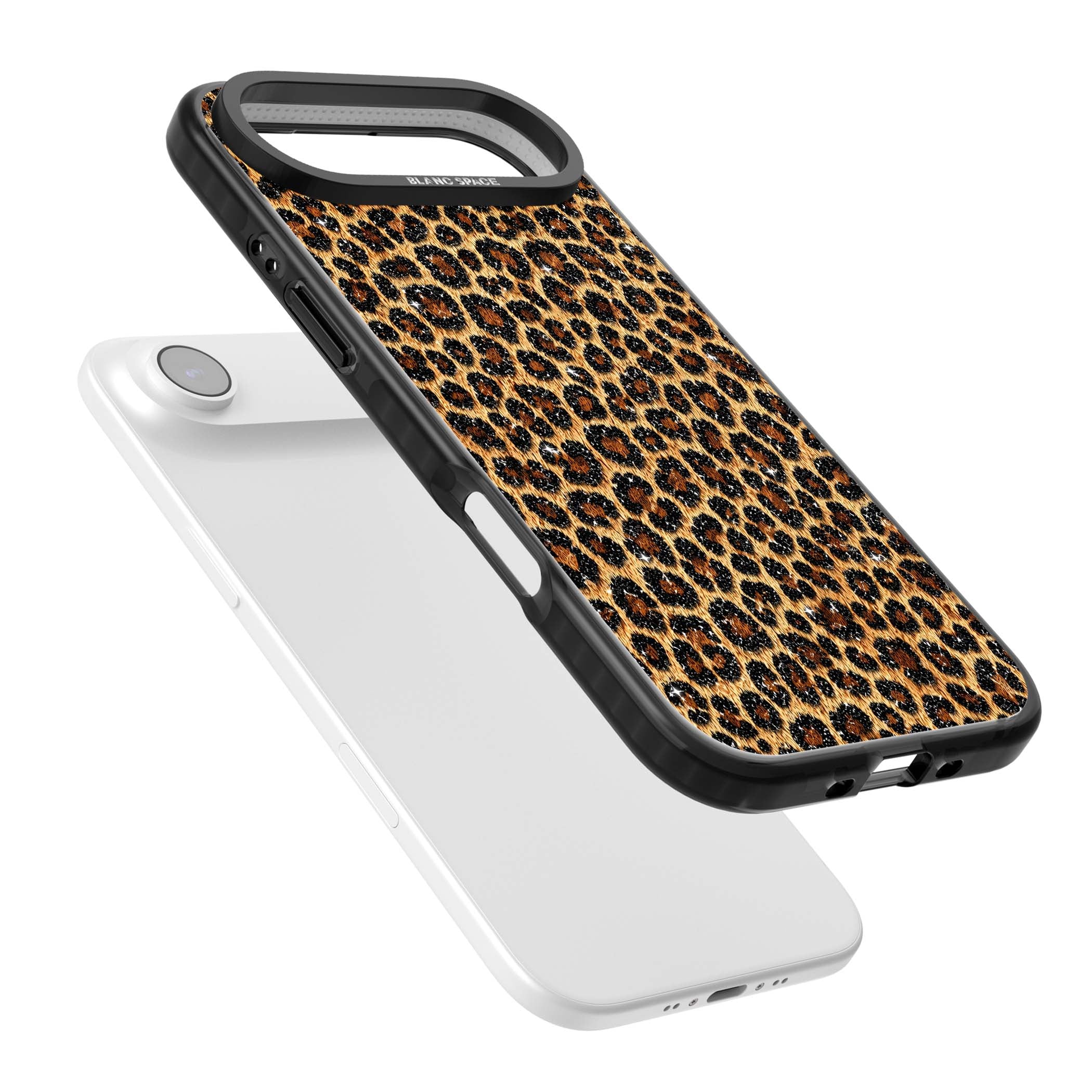 Diamond Leopard leopard print iPhone case featuring golden tan fur, black rosette spots and subtle glitter sparkle | Black Impact Magsafe case for iPhone Air
