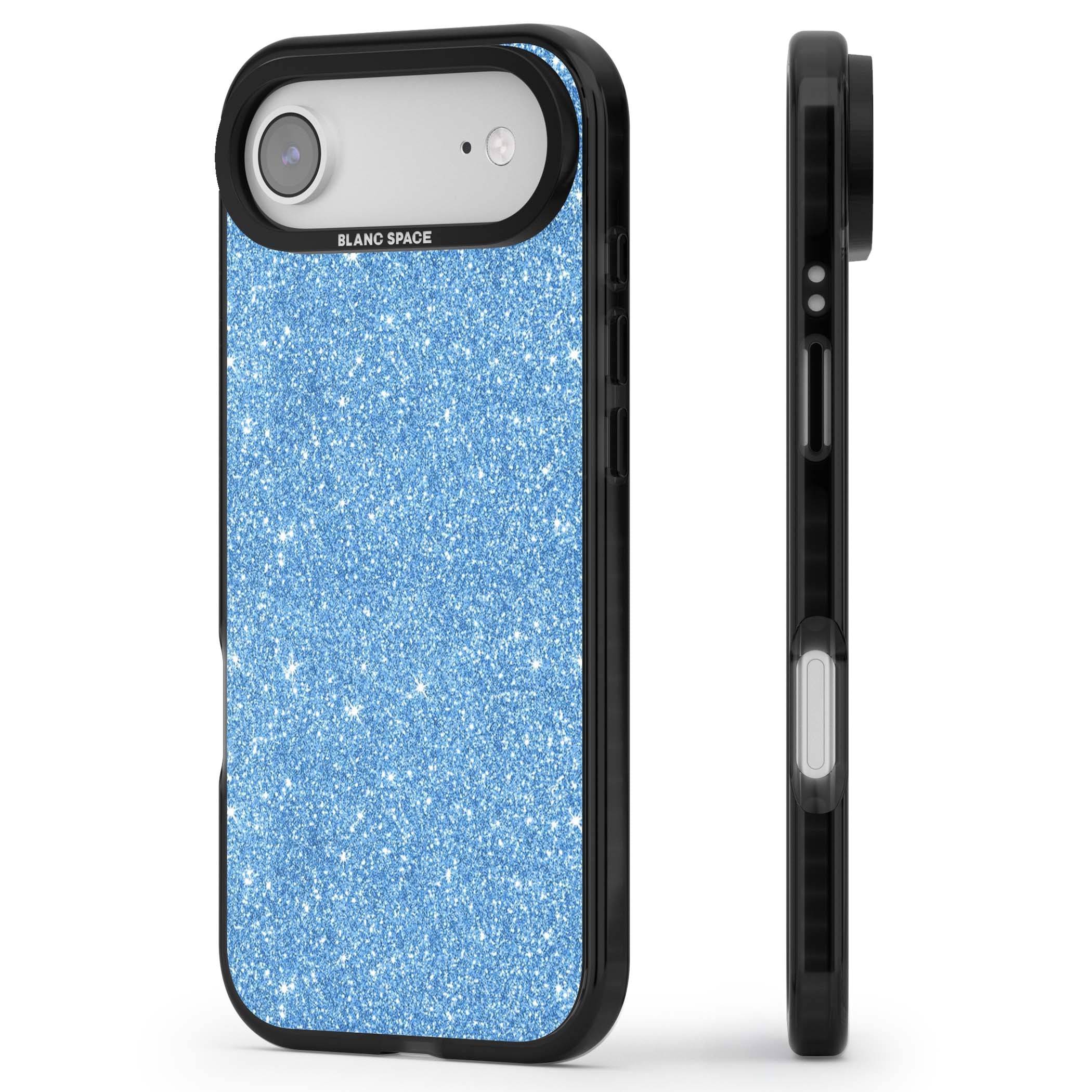 Blue Glitter blue glitter iPhone case featuring dense sparkling cerulean glitter with a glamorous shimmering finish | Black Impact Magsafe case for iPhone Air