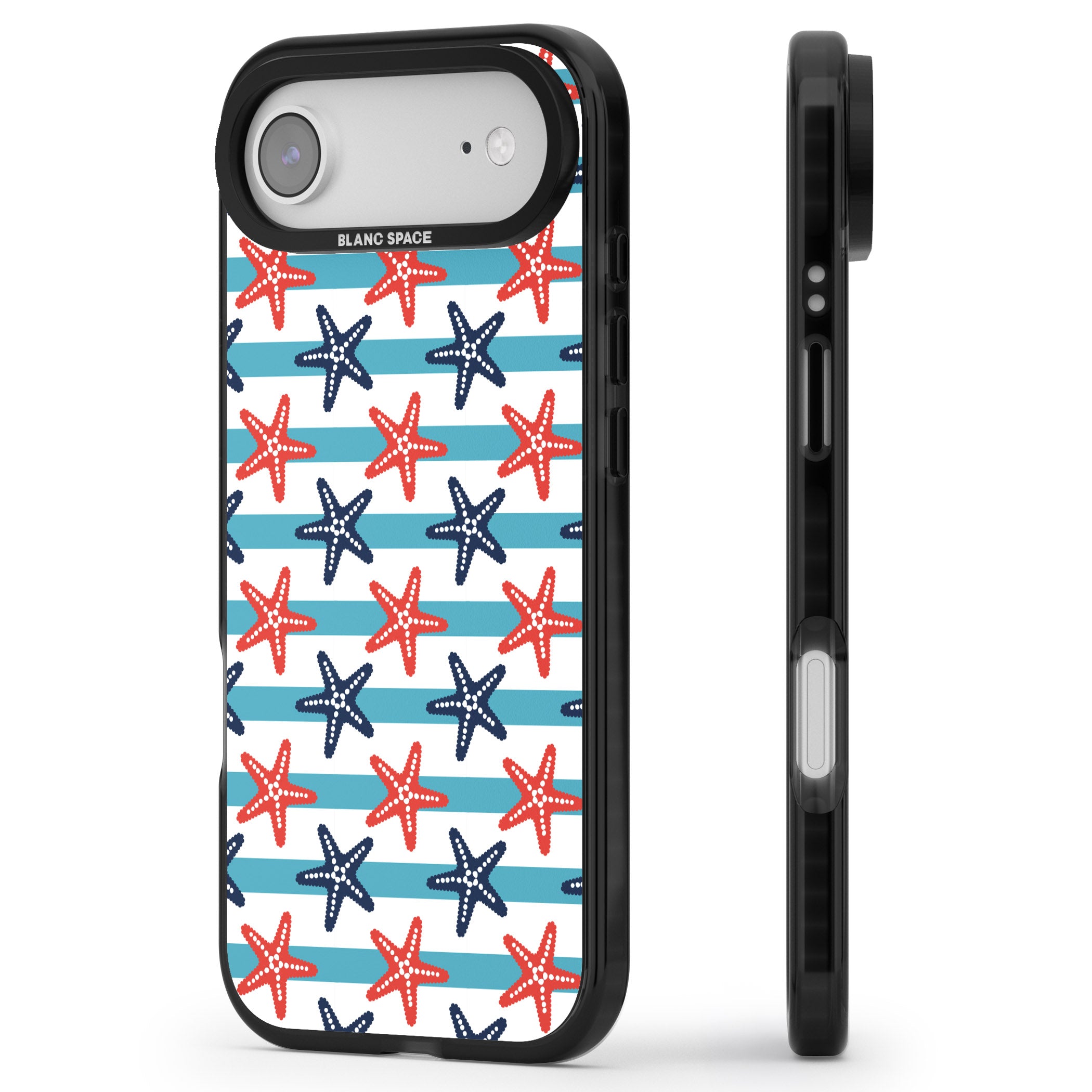 Nautical Starfish Stripe iPhone 17 Air Impact Pro Black Phone Case Side Profile