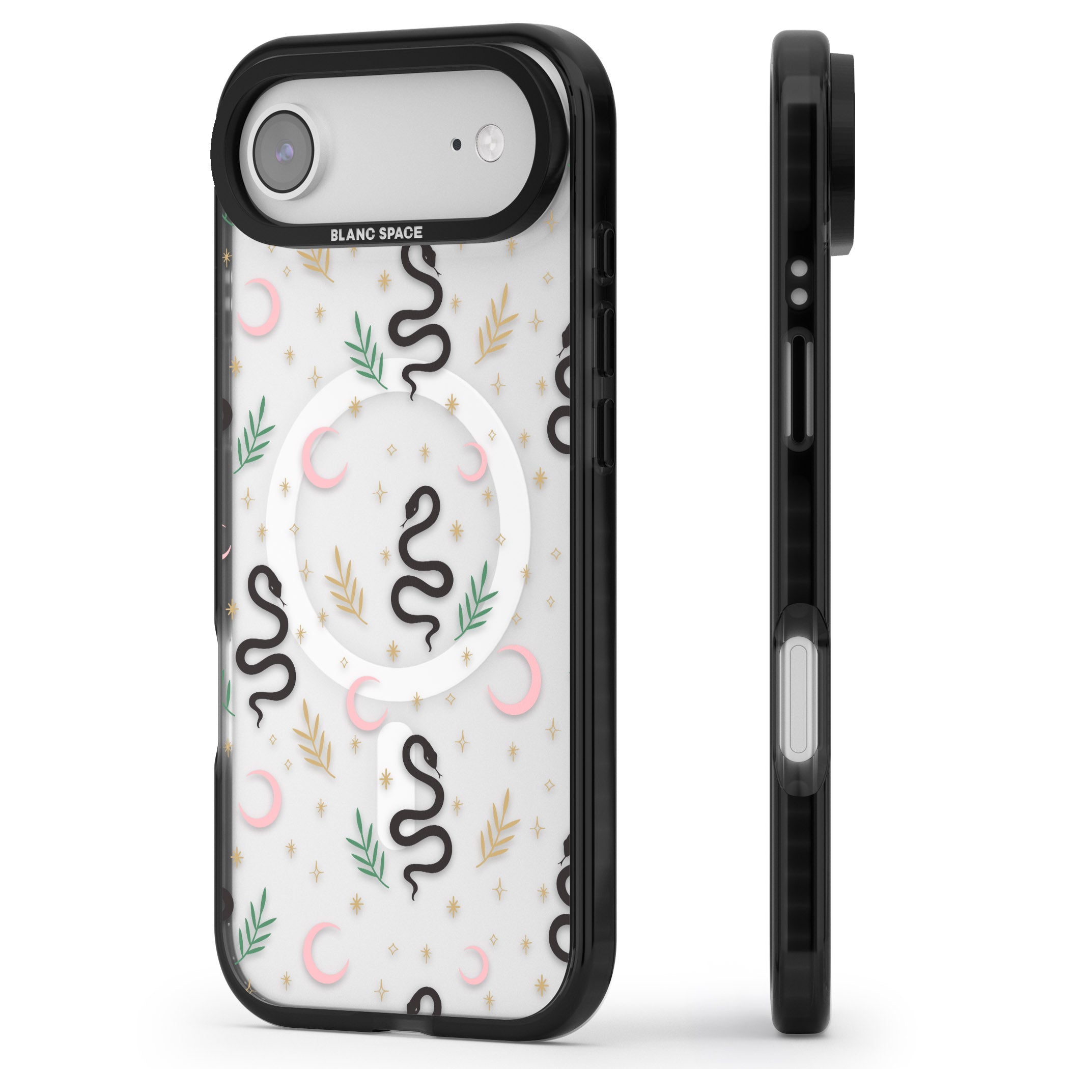 Snake & Moon Pattern iPhone 17 Air Impact Pro Black Phone Case Side Profile