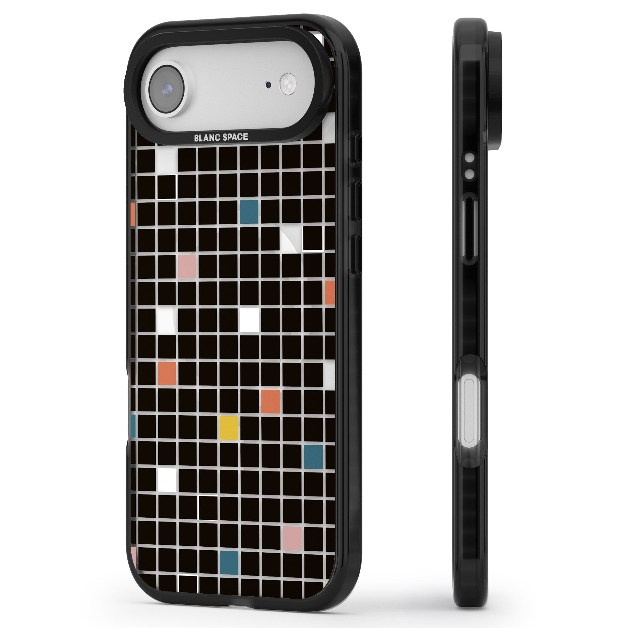 Earthtone Black Geometric Grid iPhone 17 Air Impact Pro Black Phone Case Side Profile