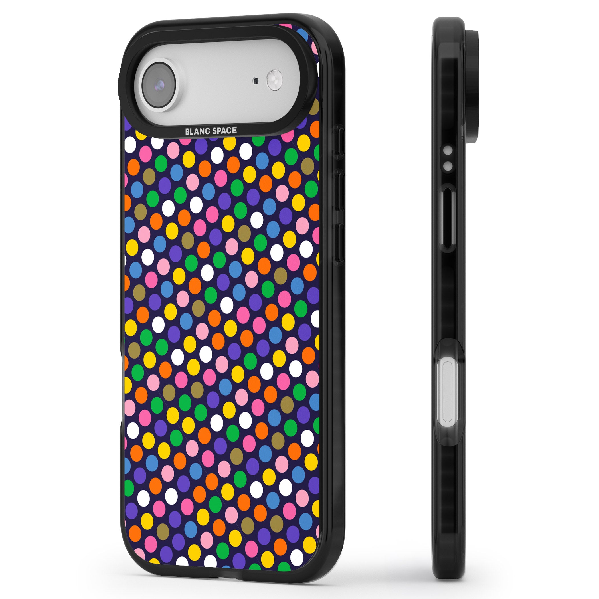 Multicolour Polka Dot Fiesta (Purple) iPhone 17 Air Impact Pro Black Phone Case Side Profile
