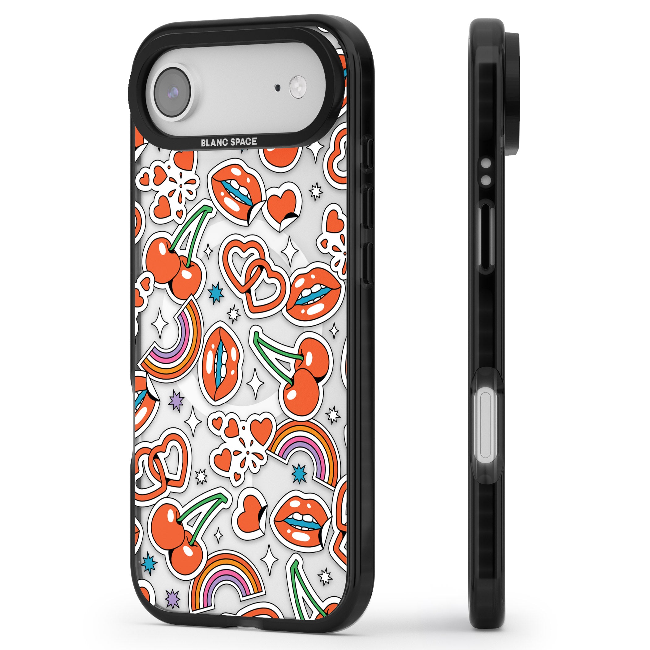 Red Sticker Pop iPhone 17 Air Impact Pro Black Phone Case Side Profile