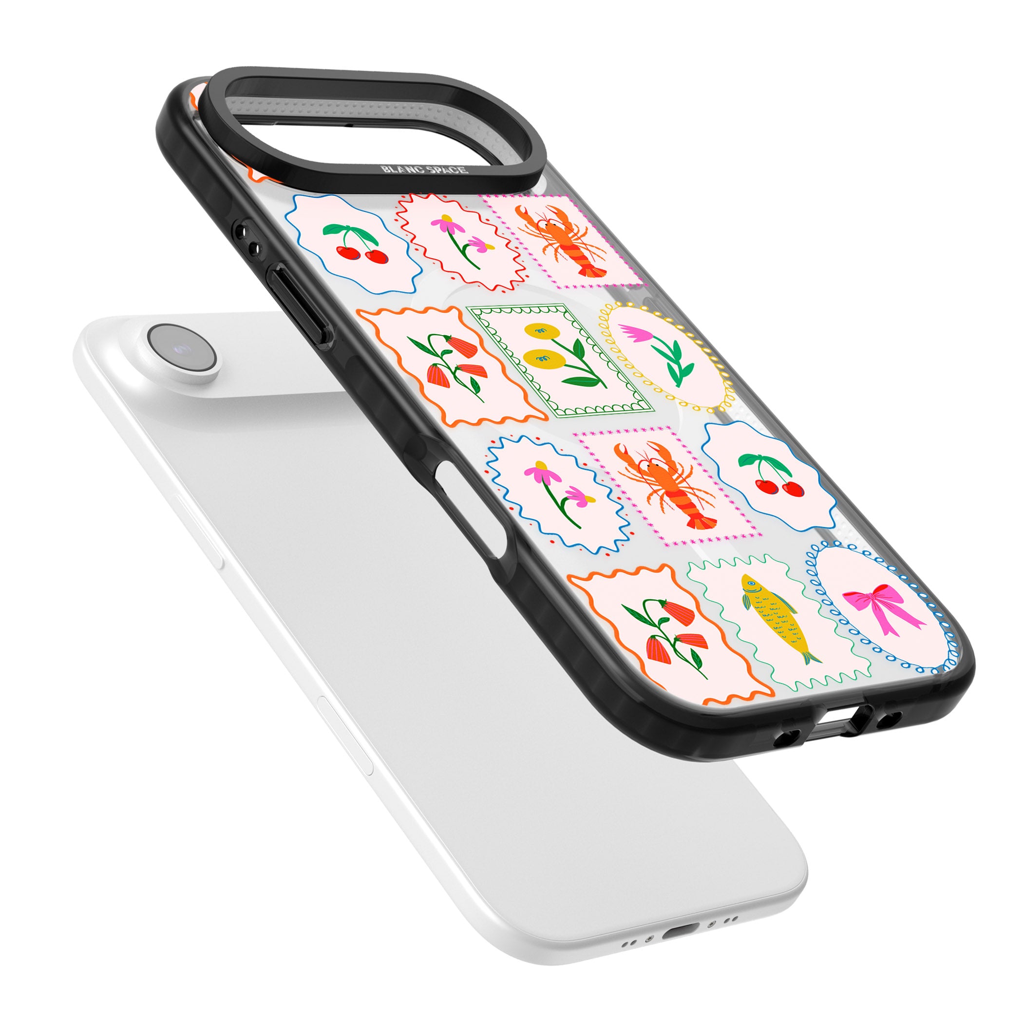 Floral Seafood Stamps iPhone 17 Air Impact Pro Black Phone Case Colours
