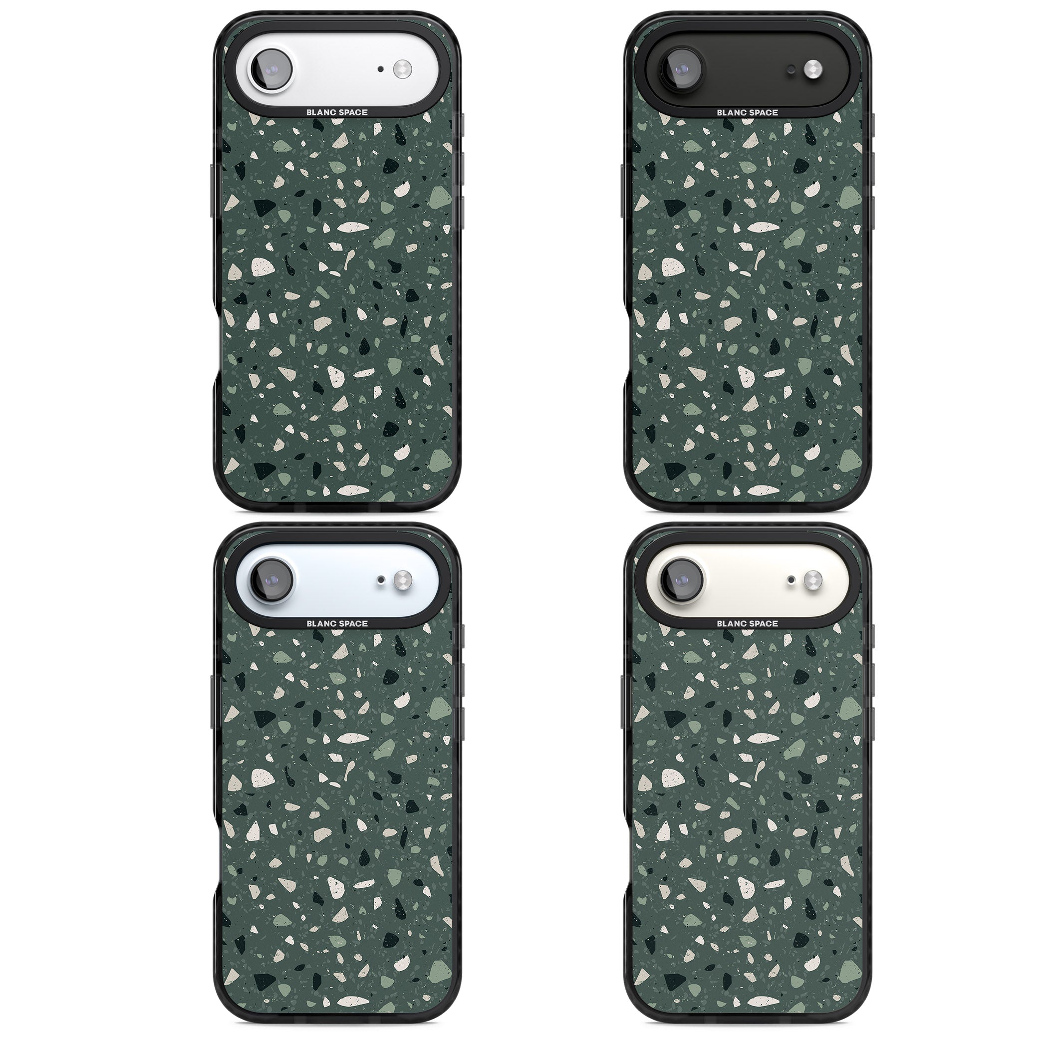 Green & Cream Terrazzo Pattern iPhone 17 Air Impact Pro Black Phone Case APT Impact Protection