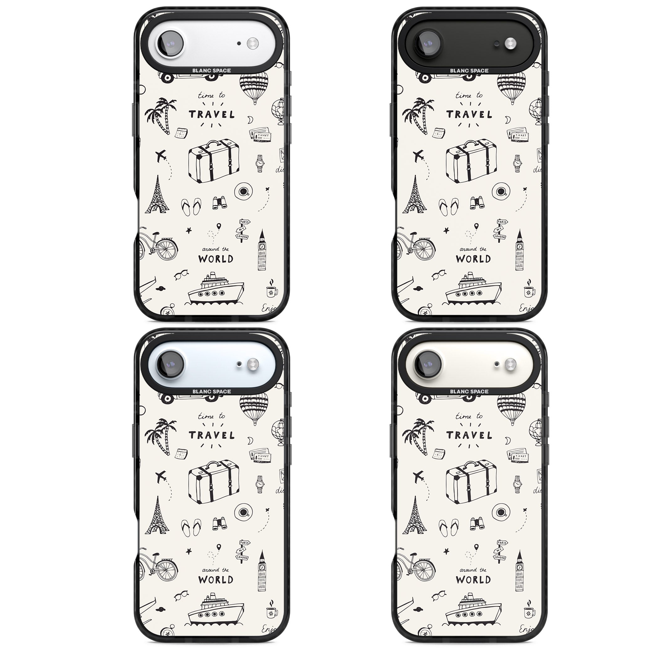 Cute Travel Pattern, White On iPhone 17 Air Impact Pro Black Phone Case APT Impact Protection