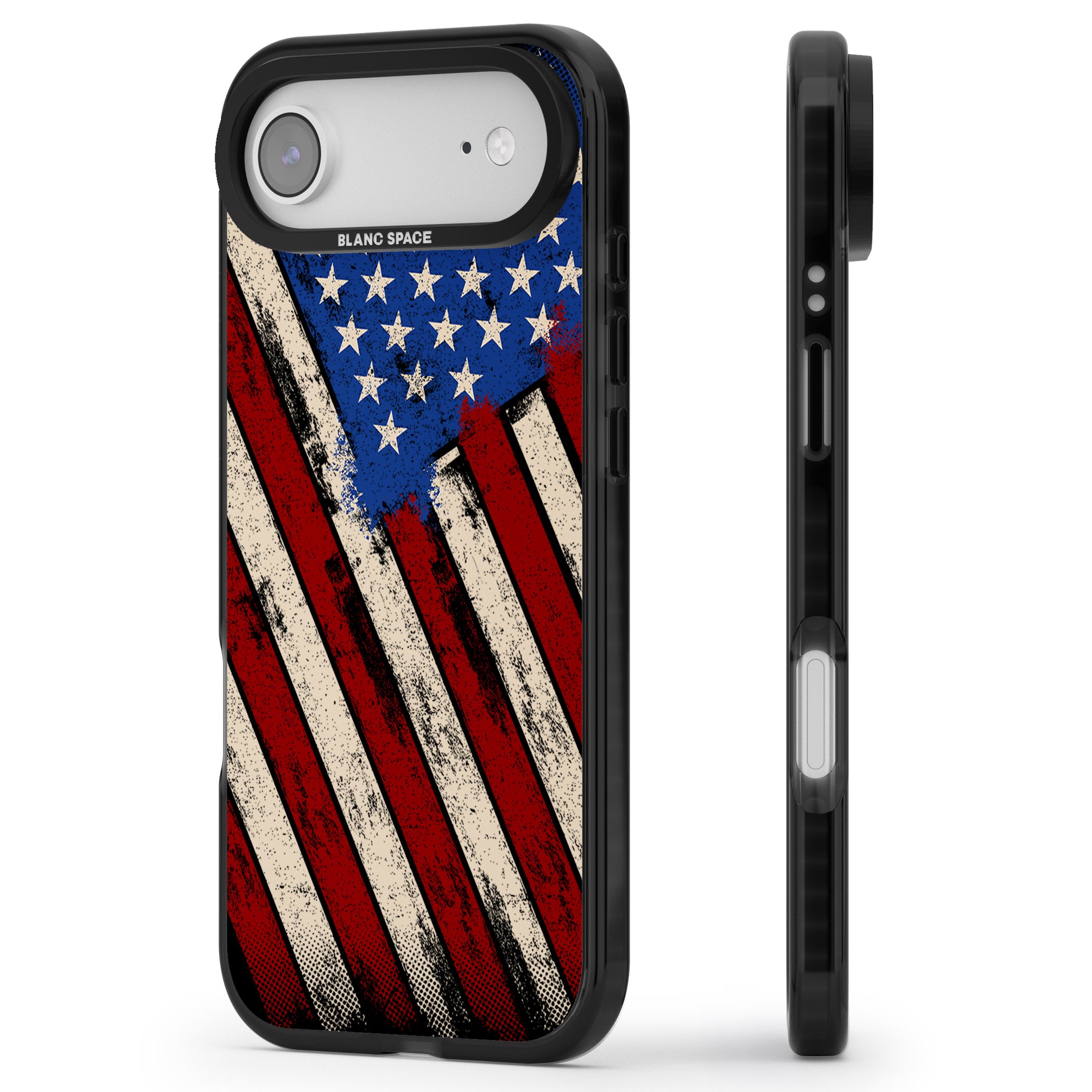 Distressed Us Flag iPhone 17 Air Impact Pro Black Phone Case Side Profile