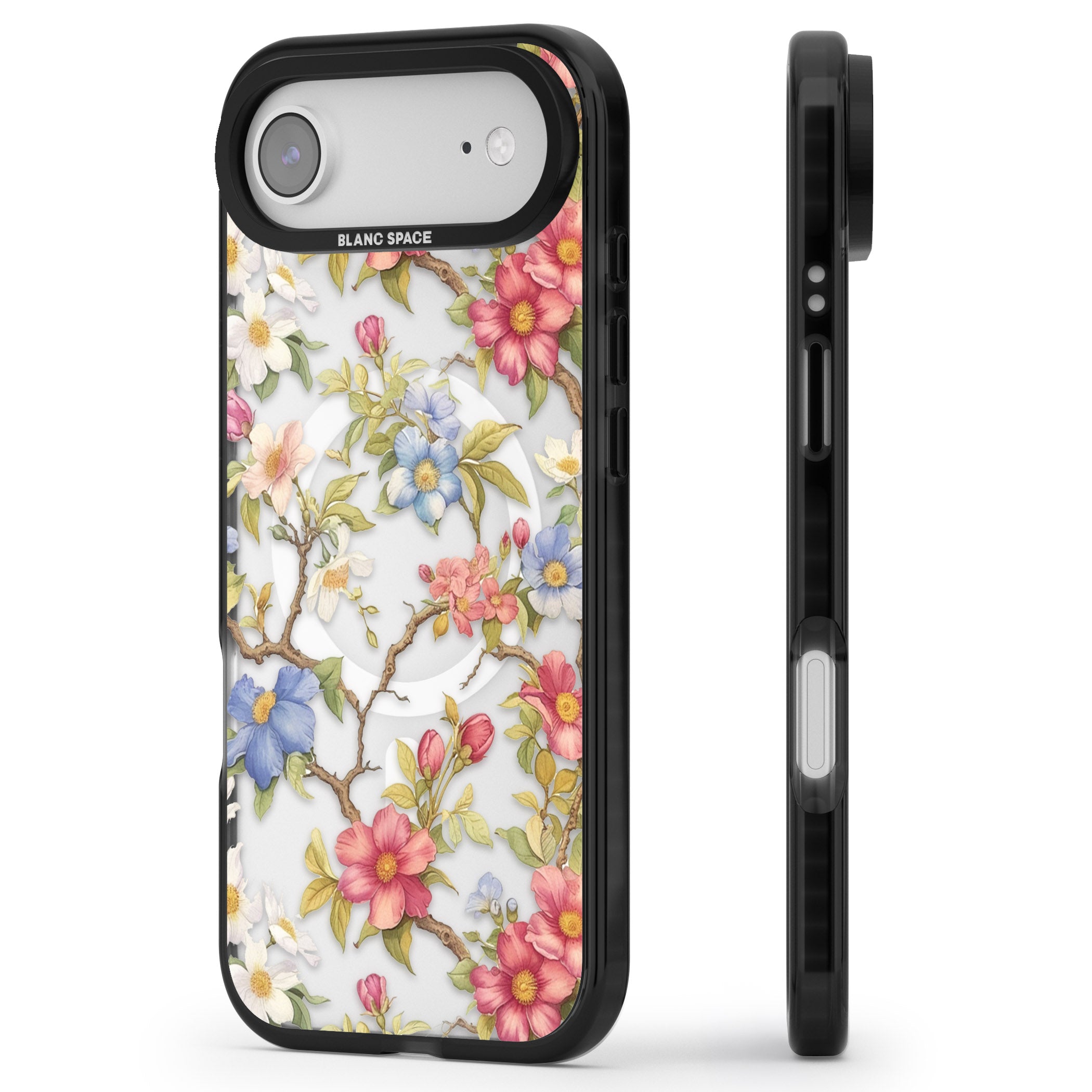 Vintage Vines & Flowers iPhone 17 Air Impact Pro Black Phone Case Side Profile
