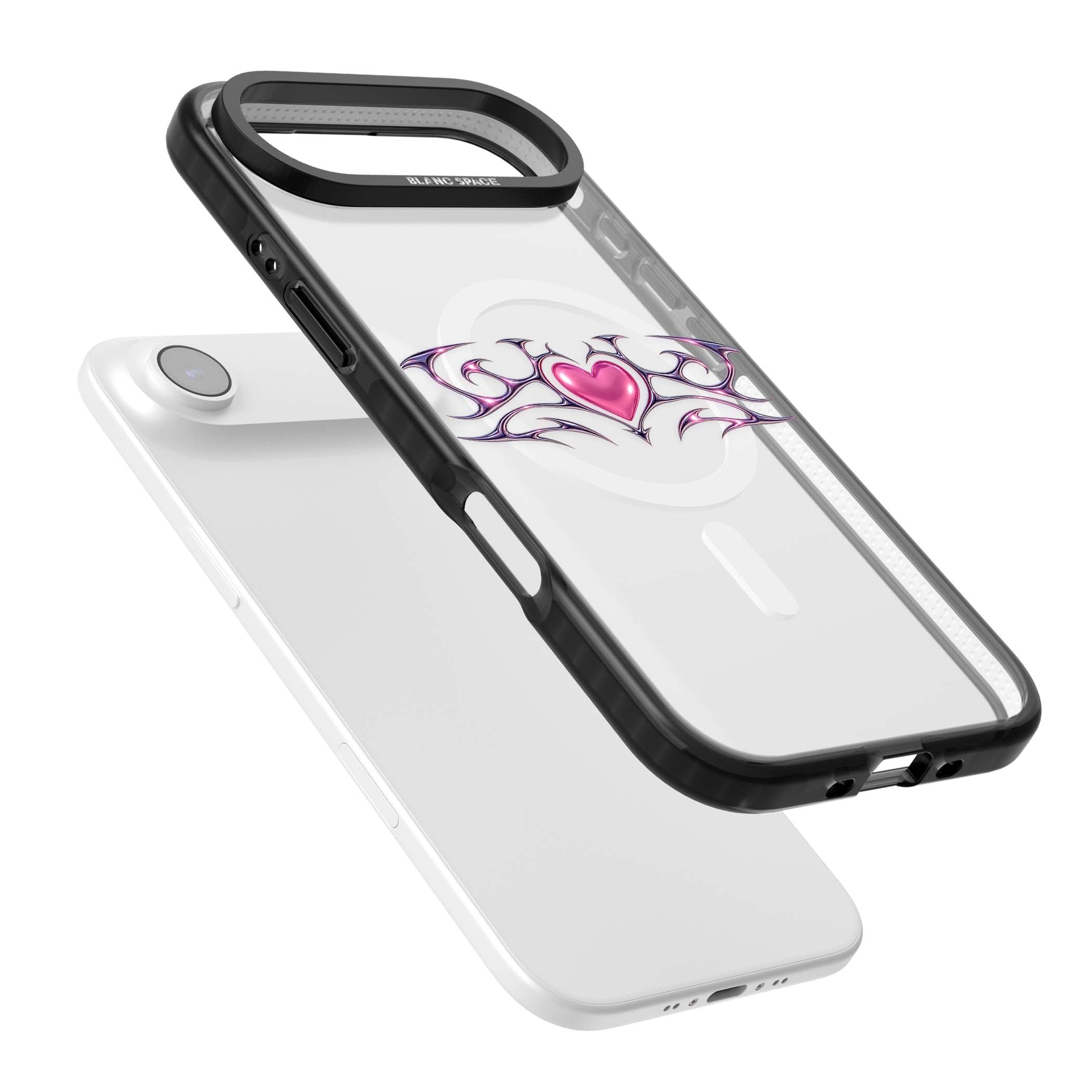Pink Chrome Heart y2k iPhone case | Black Impact Magsafe case for iPhone Air