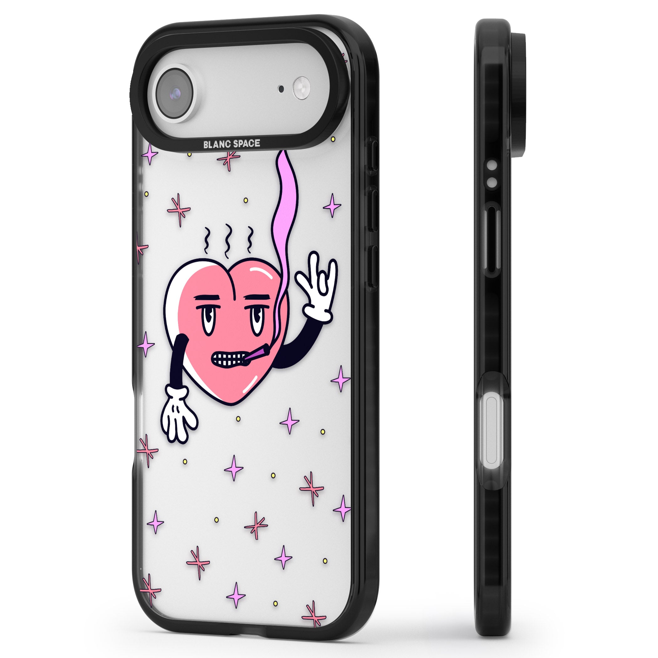 Quirky Heart iPhone 17 Air Impact Black Phone Case Side Profile