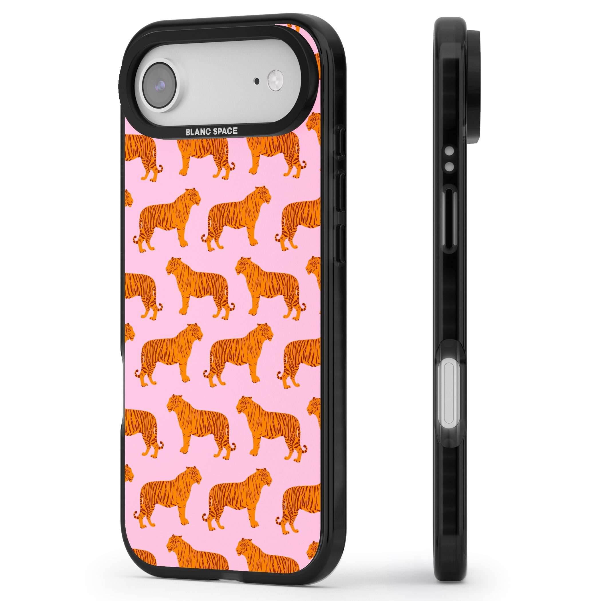 Tiger Pink Pattern iPhone 17 Air Impact Black Phone Case Side Profile