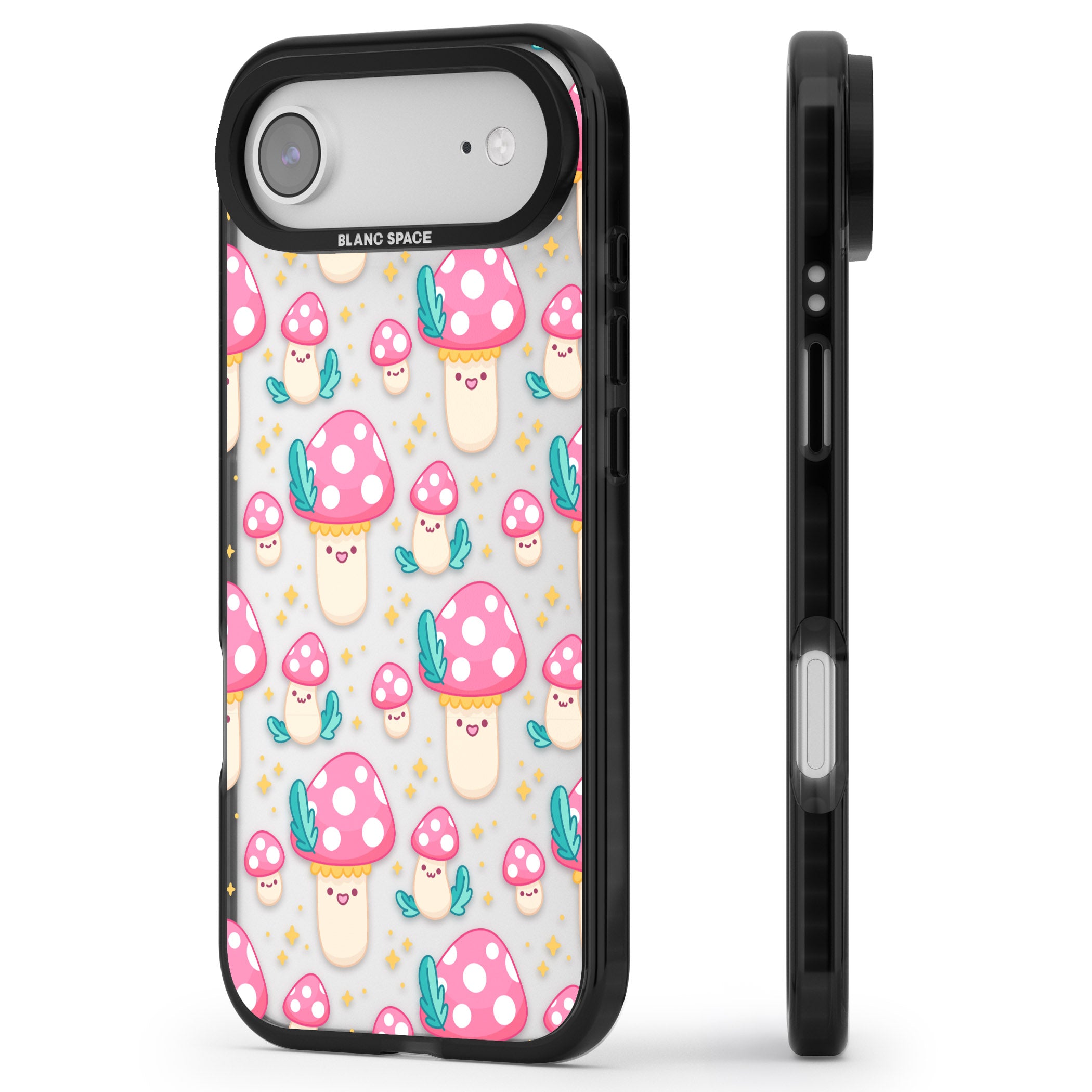 Cute Mushroom Pattern iPhone 17 Air Impact Black Phone Case Side Profile