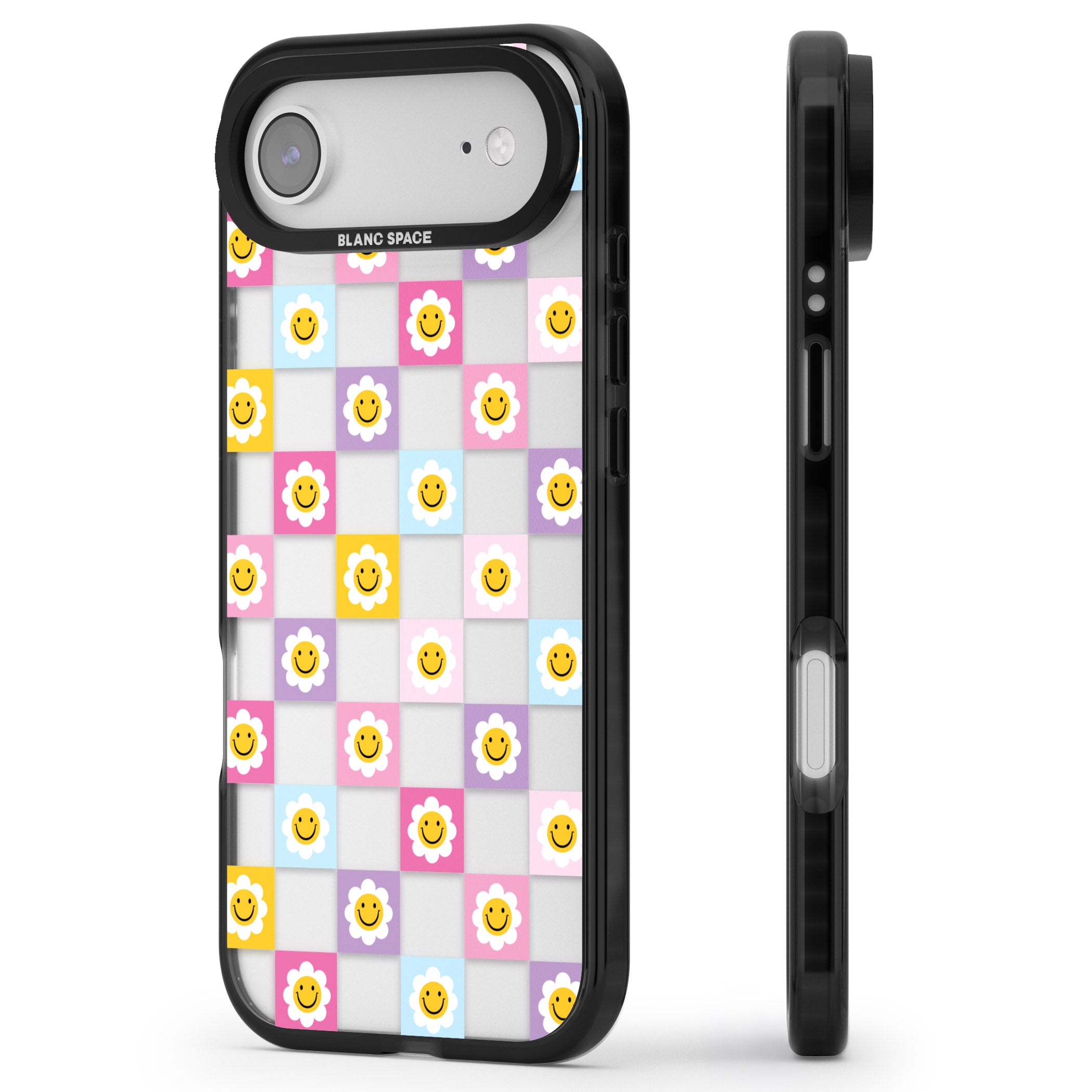 Daisy Squares Pattern iPhone 17 Air Impact Black Phone Case Side Profile