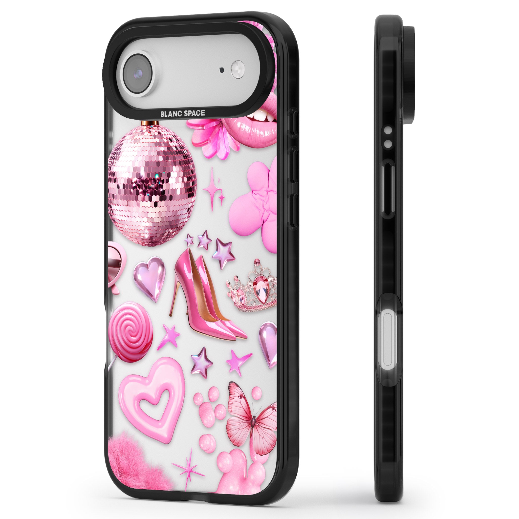 Pink Glam iPhone 17 Air Impact Black Phone Case Side Profile