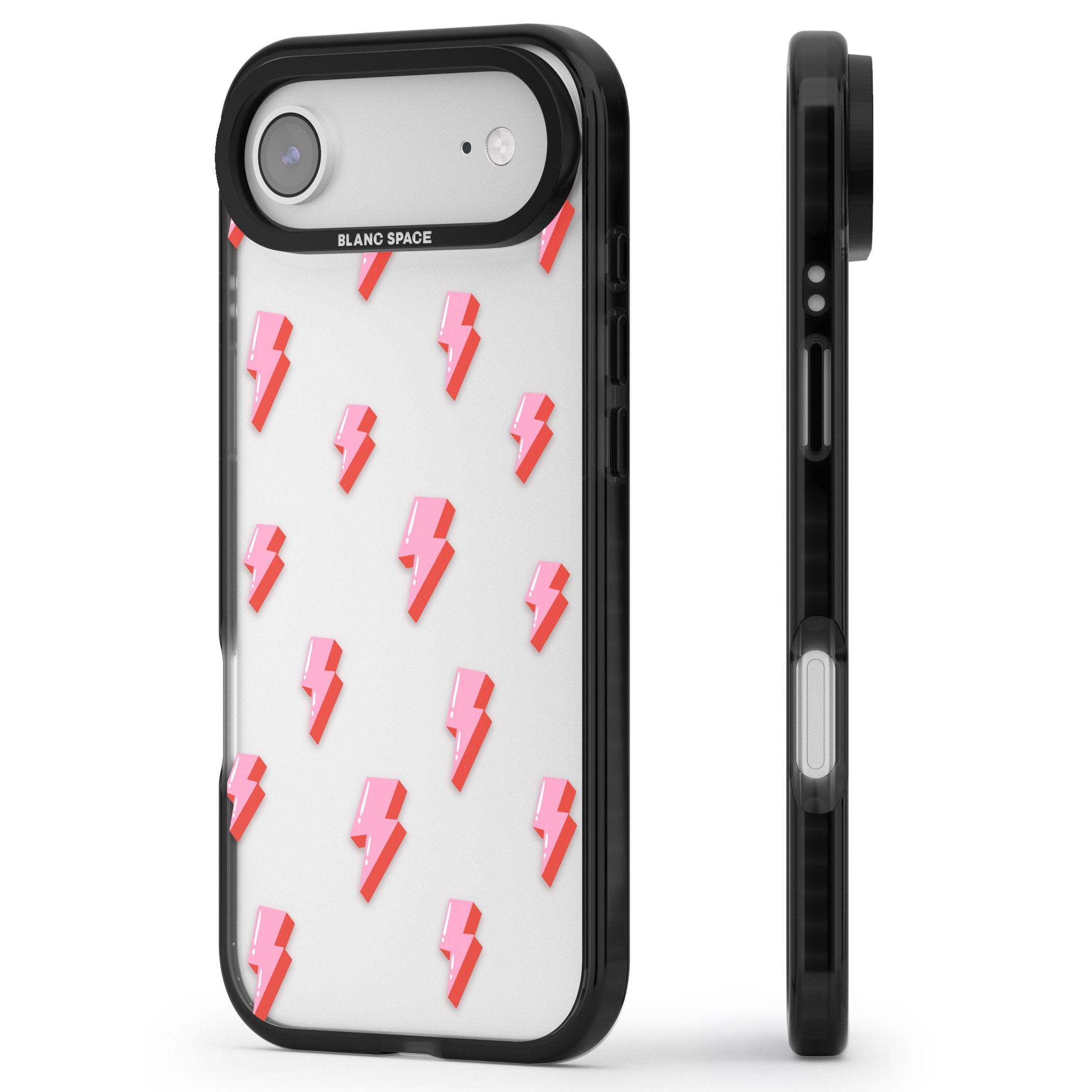 Pink Bolt Pattern iPhone 17 Air Impact Black Phone Case Side Profile