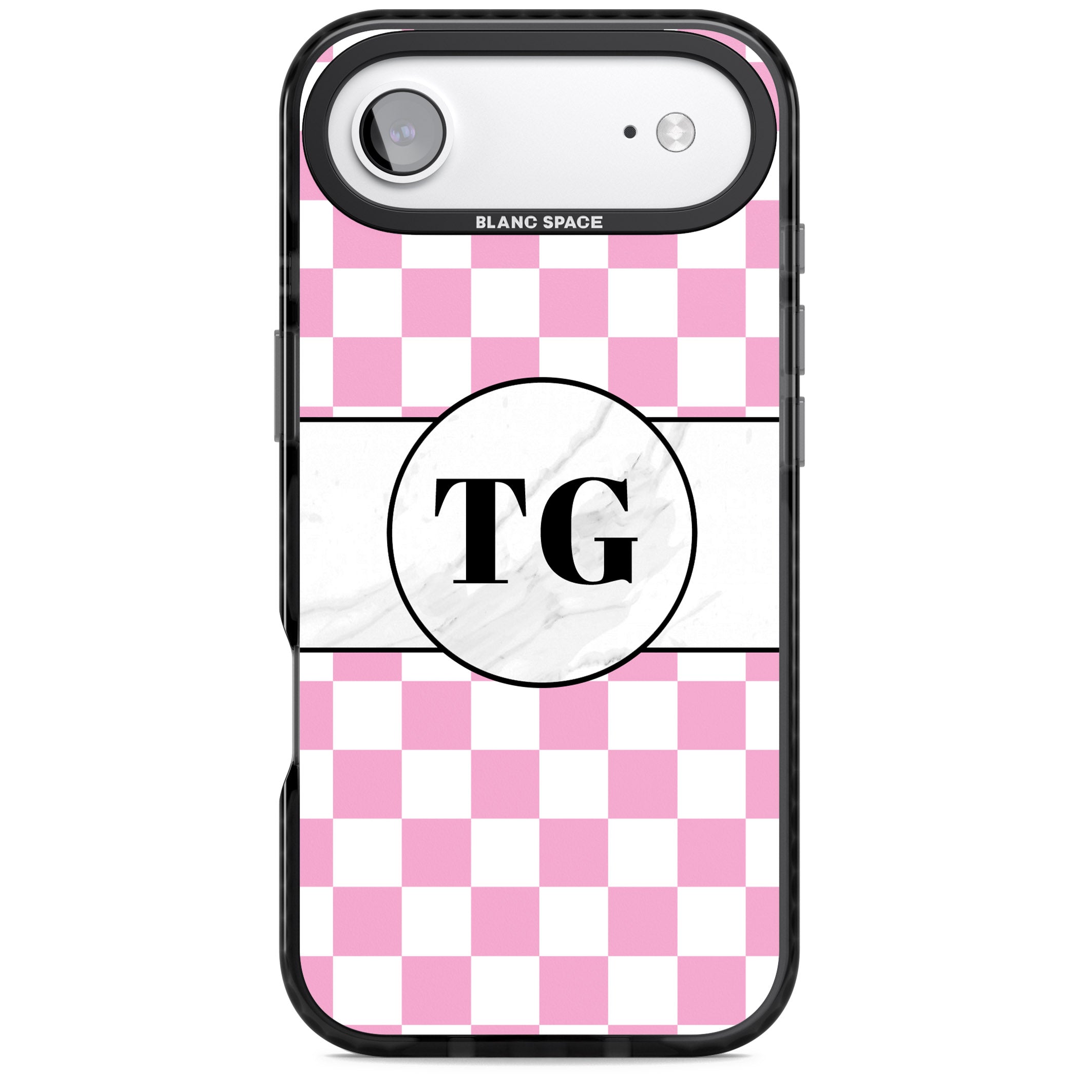 Personalised Monogrammed Pink Check iPhone 17 Air Impact Black Phone Case