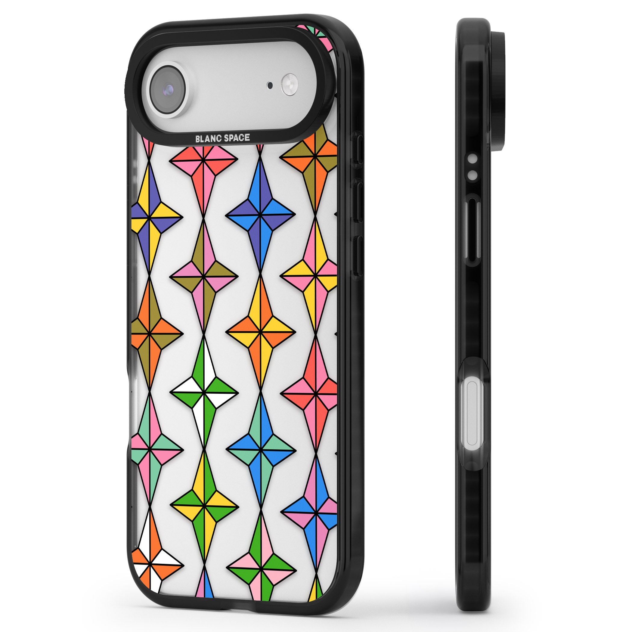 Multi Colour Stars Pattern iPhone 17 Air Impact Black Phone Case Side Profile