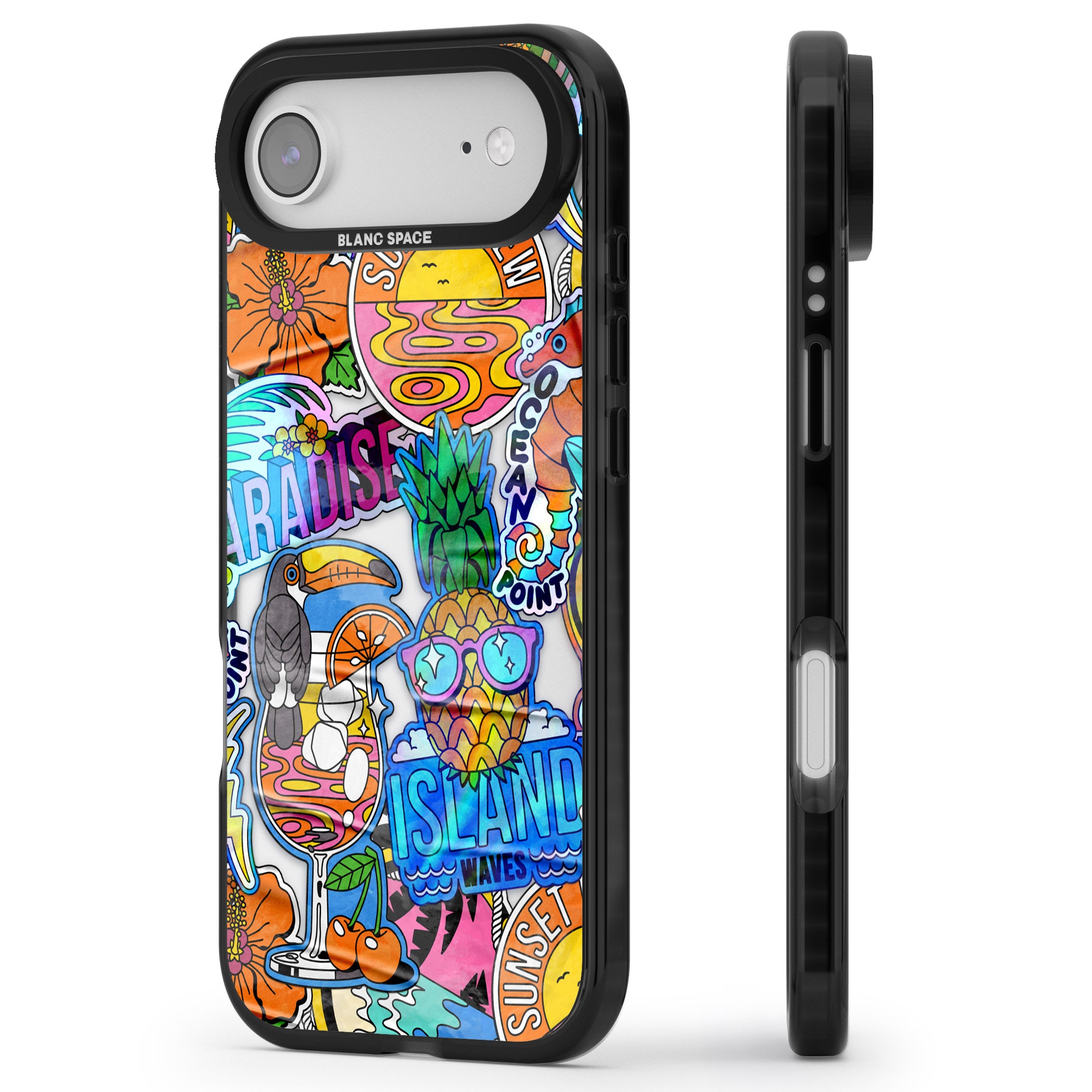 Tropical Vibes Collage iPhone 17 Air Impact Black Phone Case Side Profile