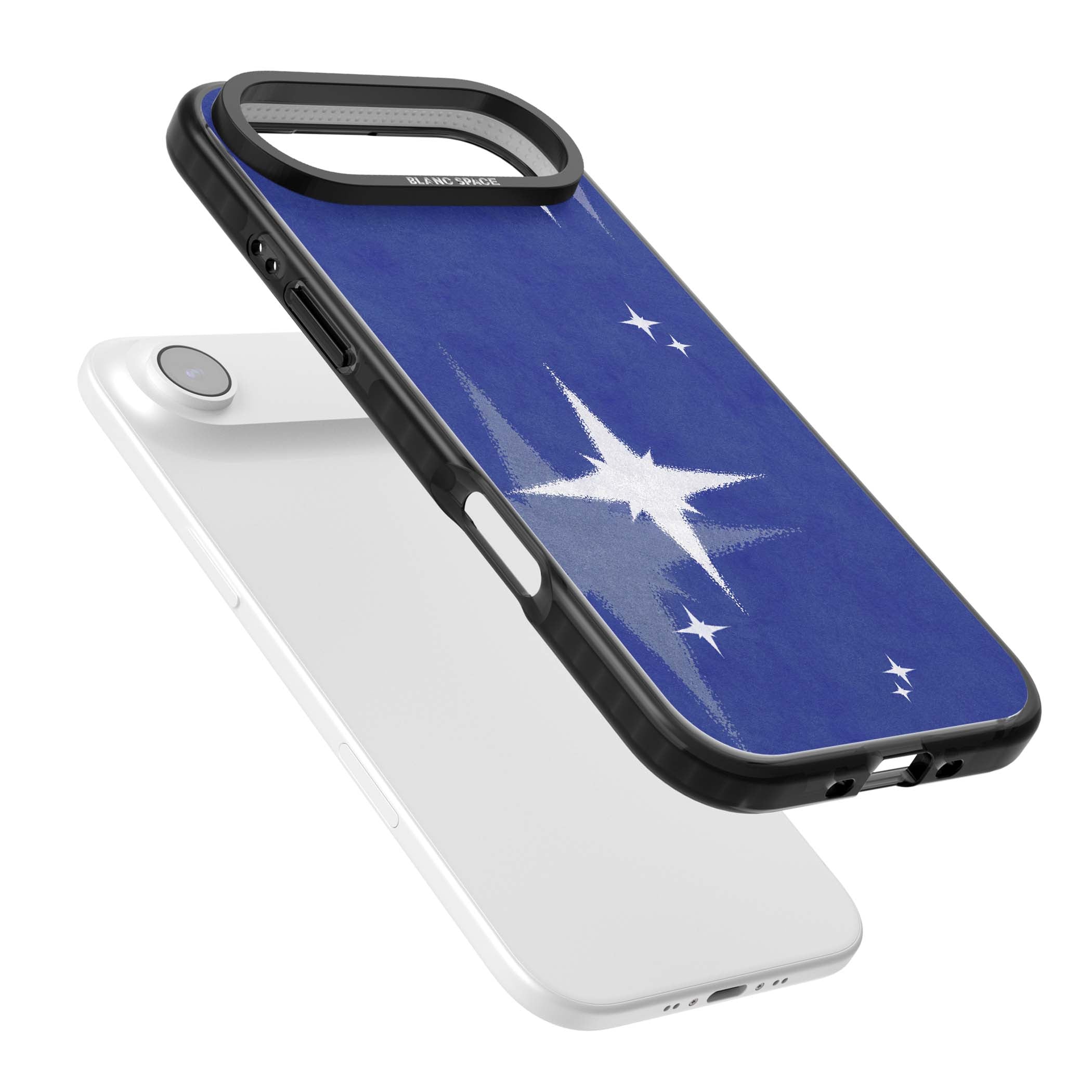 Blue Sparkle celestial iPhone case featuring sparkling silver stars on a deep blue painterly night sky | Clear Impact case for iPhone Air