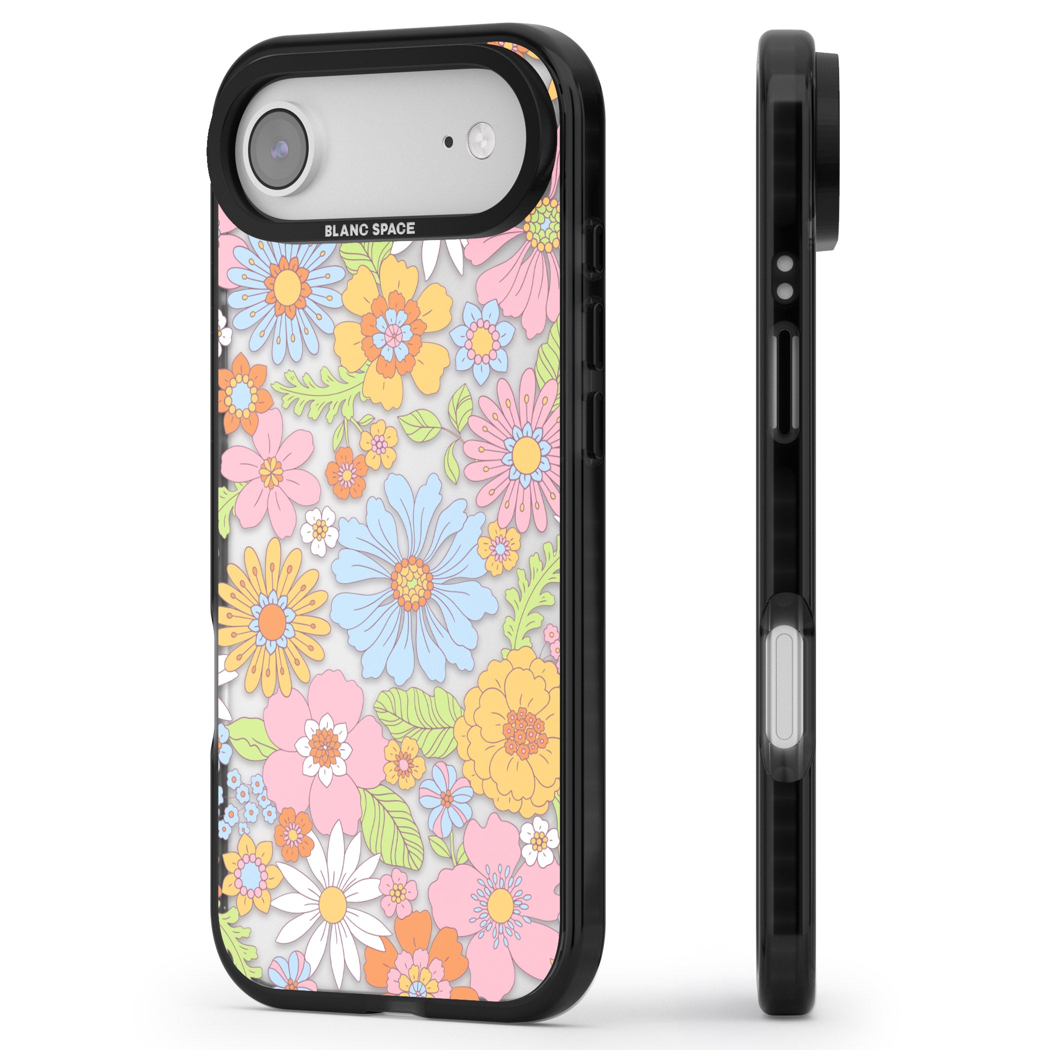 Pastel Flower Pattern iPhone 17 Air Impact Black Phone Case Side Profile