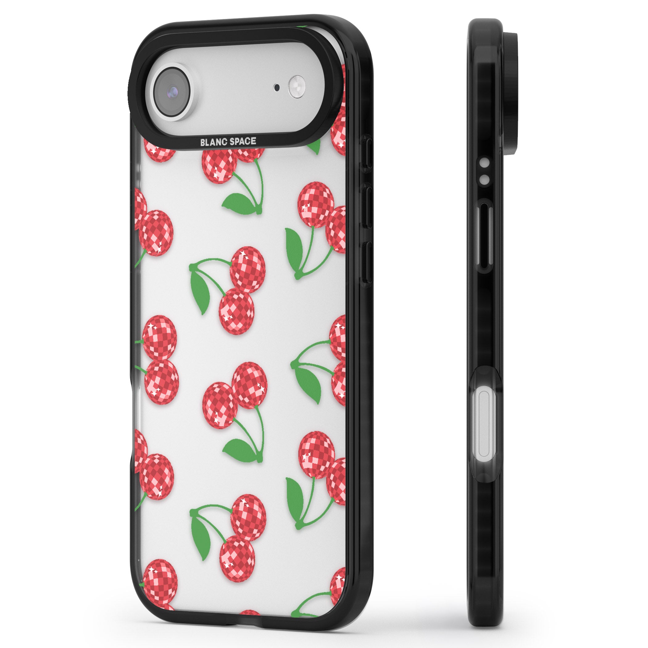Disco Cherry Pattern iPhone 17 Air Impact Black Phone Case Side Profile
