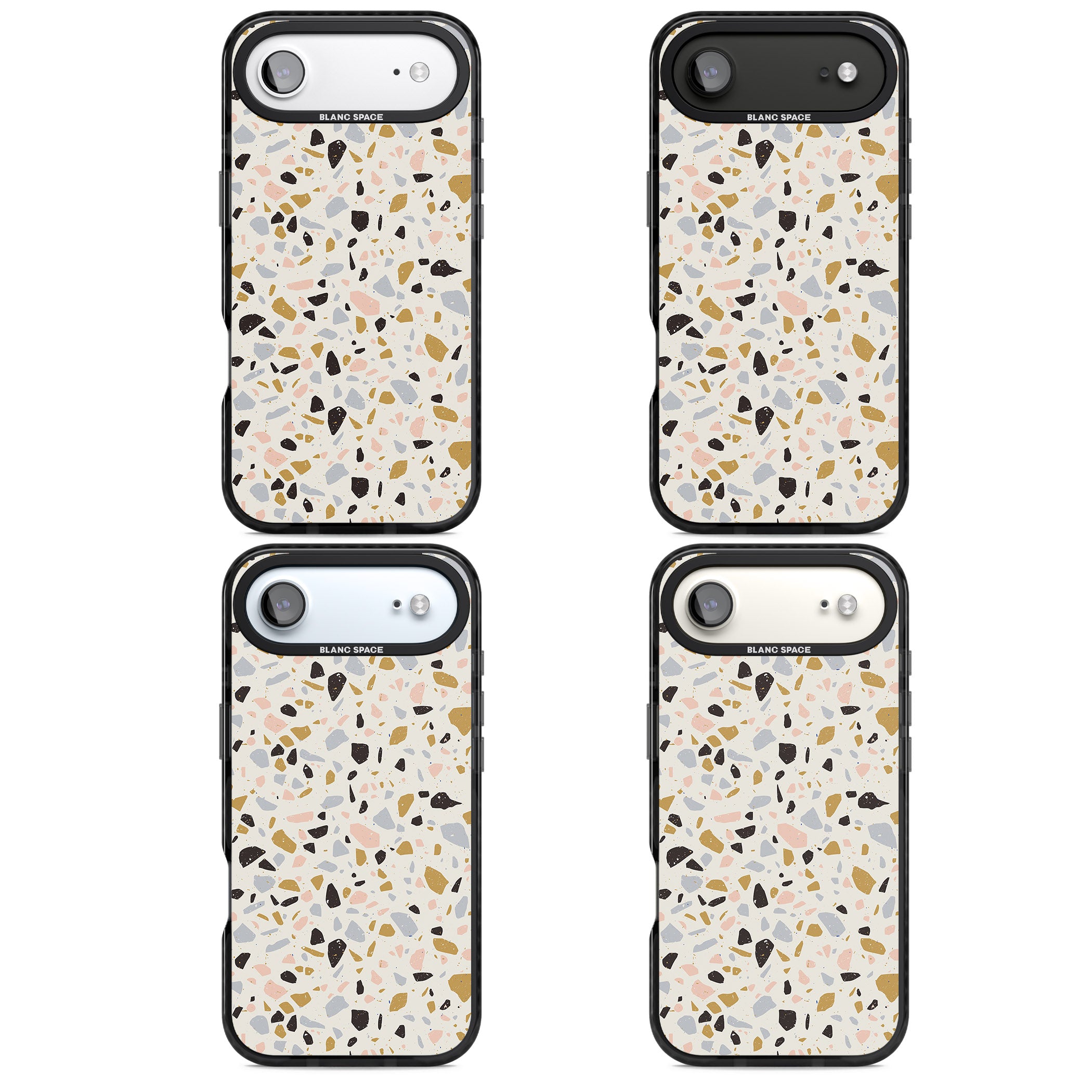 Pale Pink, Blue, & Mocha Terrazzo Pattern iPhone 17 Air Impact Black Phone Case APT Impact Protection
