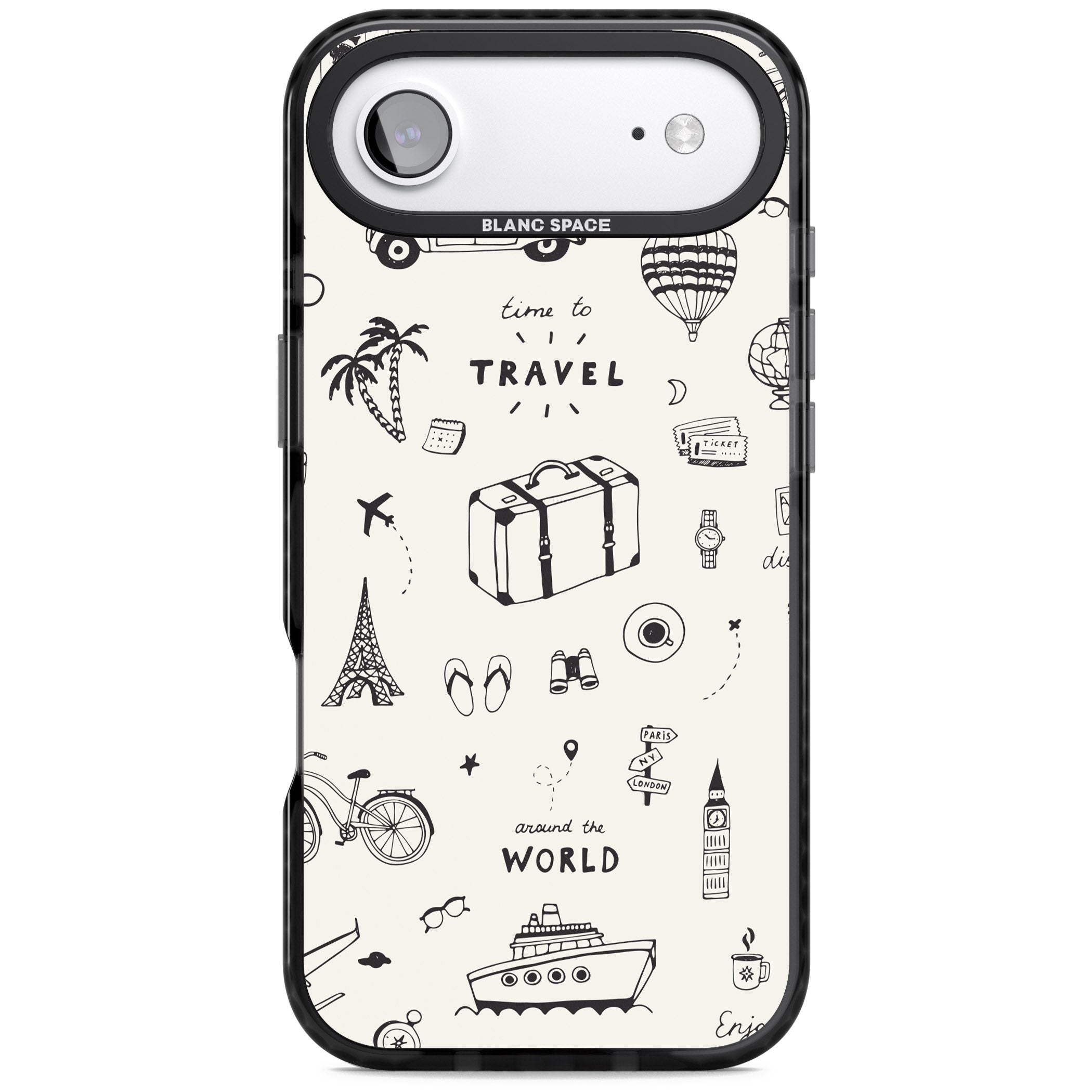 Cute Travel Pattern, White On iPhone 17 Air Impact Black Phone Case