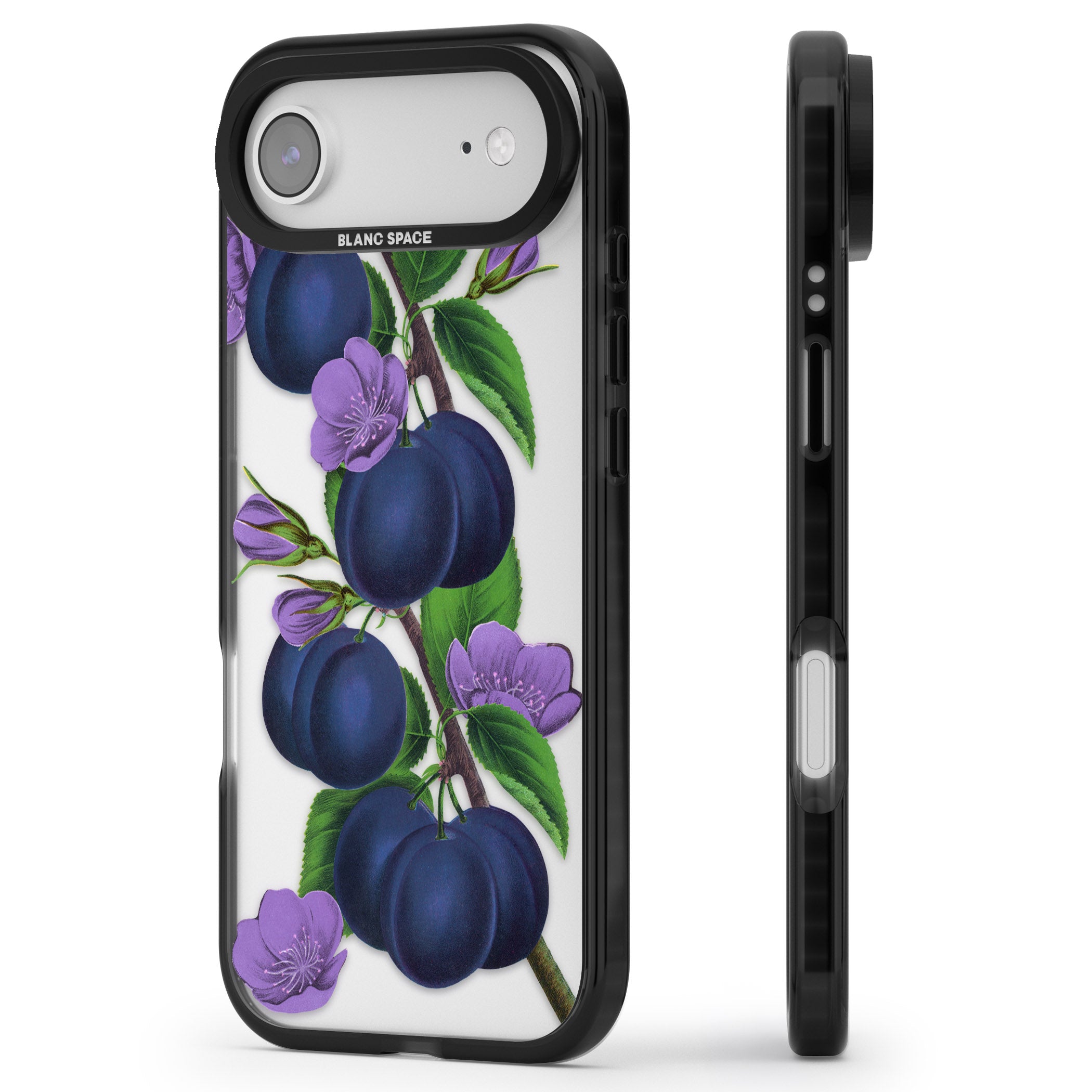 Vintage Painted Plums iPhone 17 Air Impact Black Phone Case Side Profile