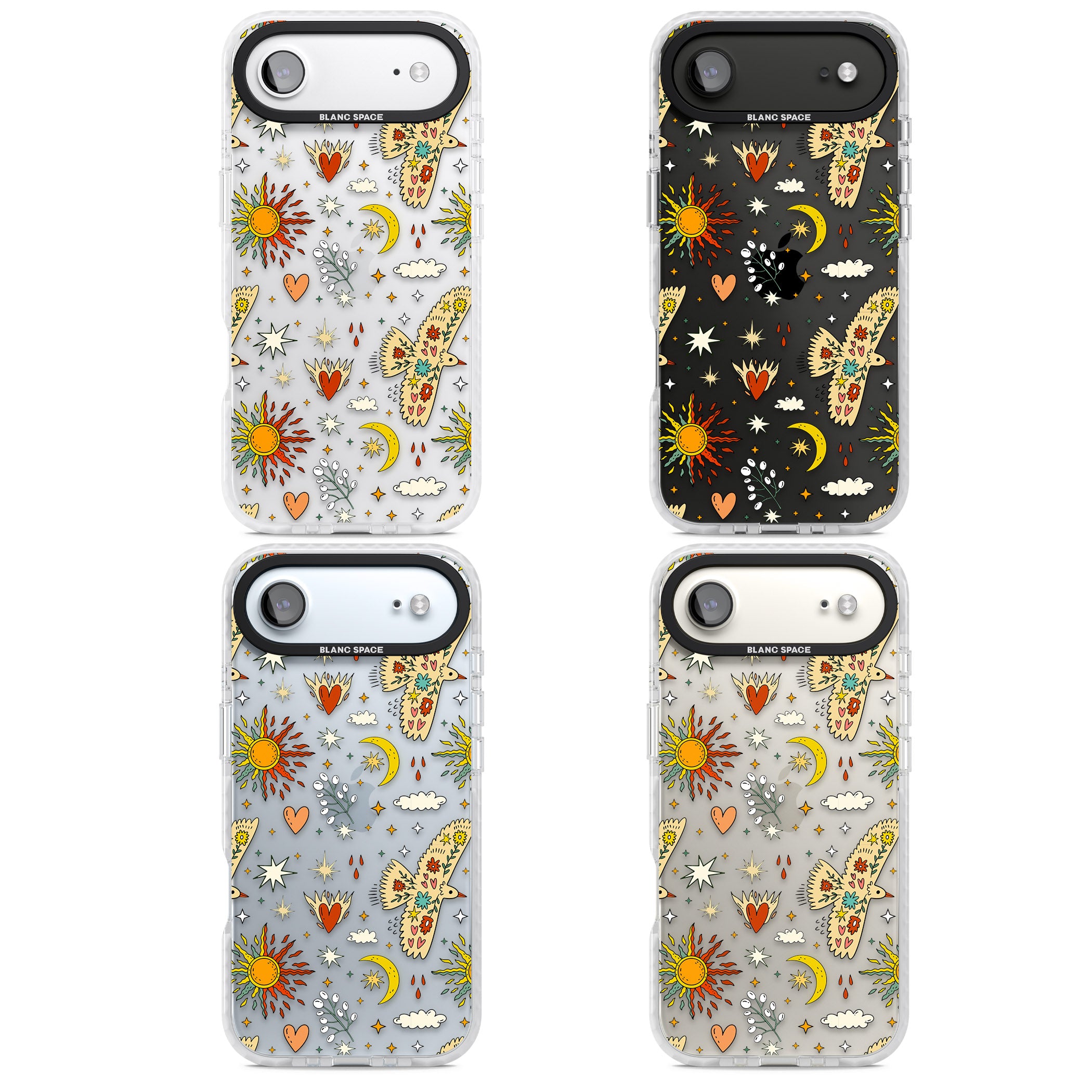 Boho Celestial Floral Bird Sun iPhone 17 Air Impact Clear Phone Case APT Impact Protection