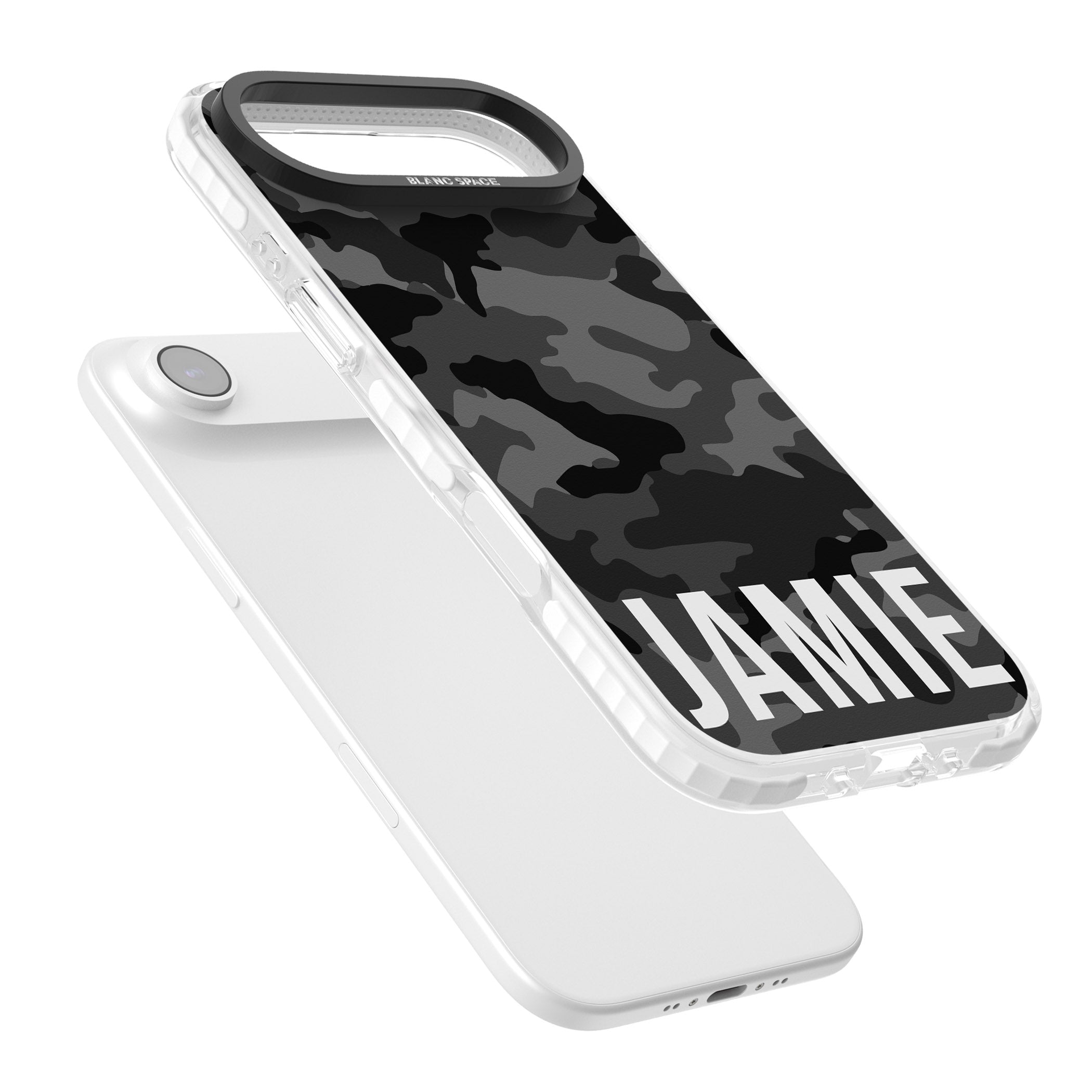 Personalised Black Camo Name Horizontal iPhone 17 Air Impact Clear Phone Case Colours