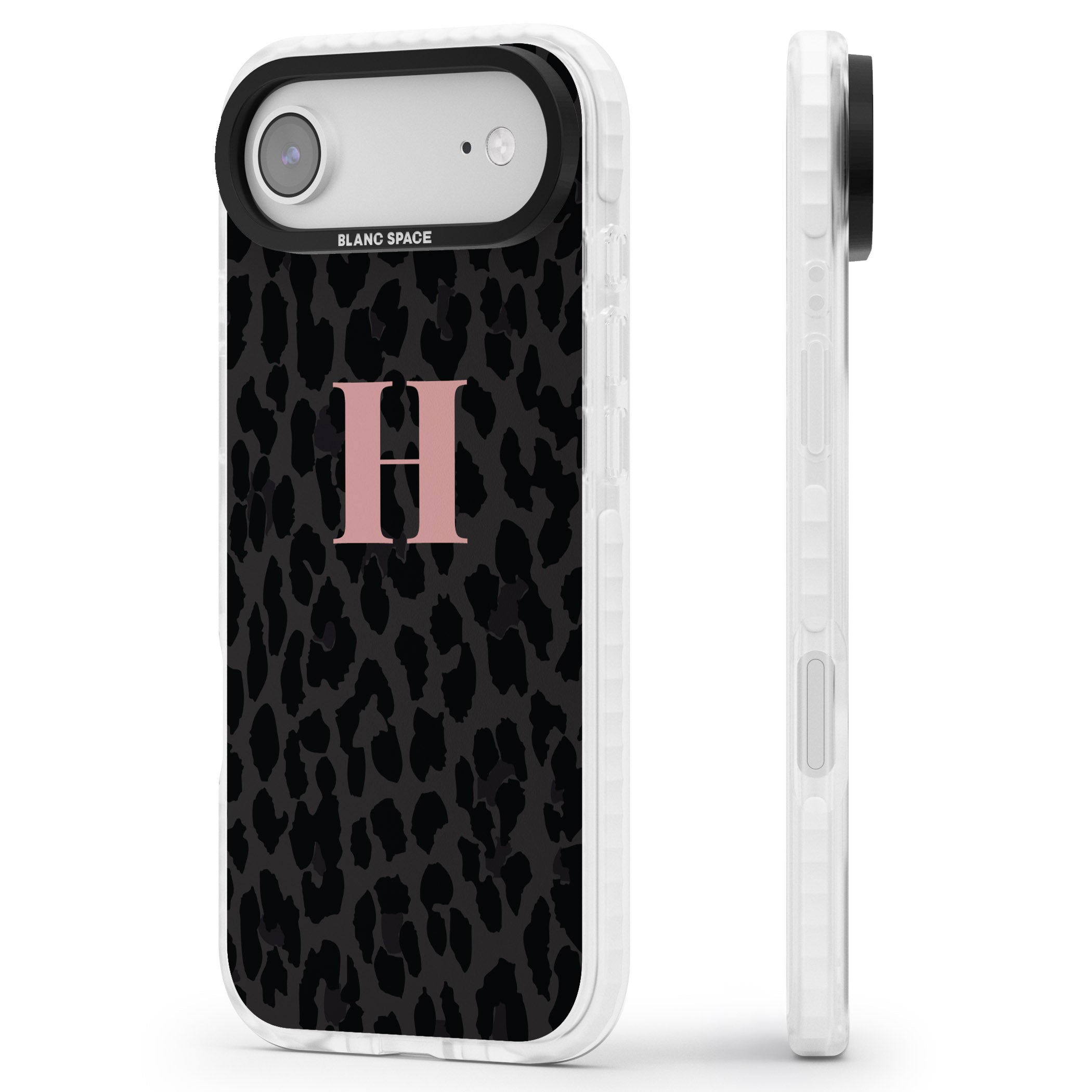 Personalised Pink Leopard Monogram iPhone 17 Air Impact Clear Phone Case Side Profile