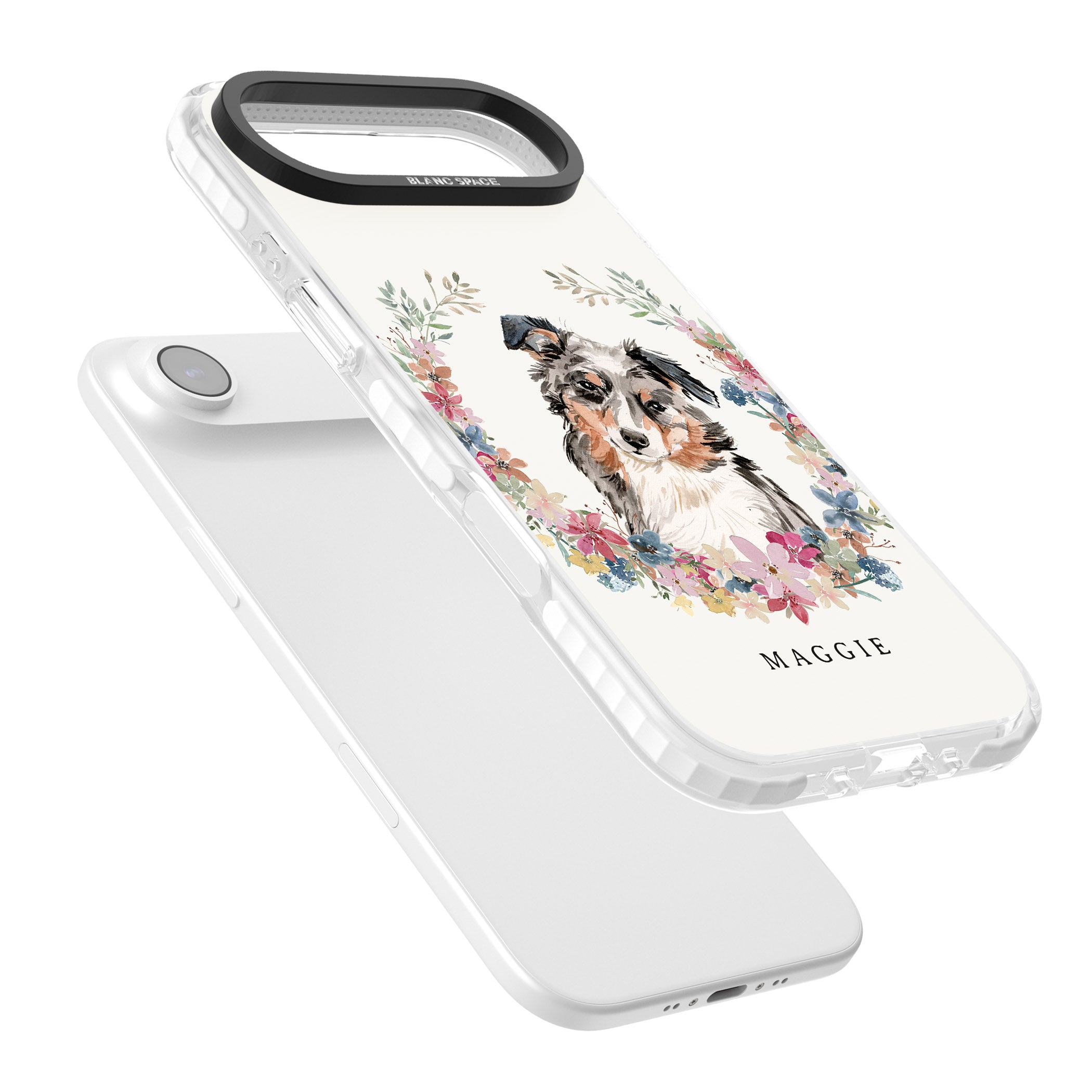 Personalised Australian Shepherd Floral Portrait iPhone 17 Air Impact Clear Phone Case Colours