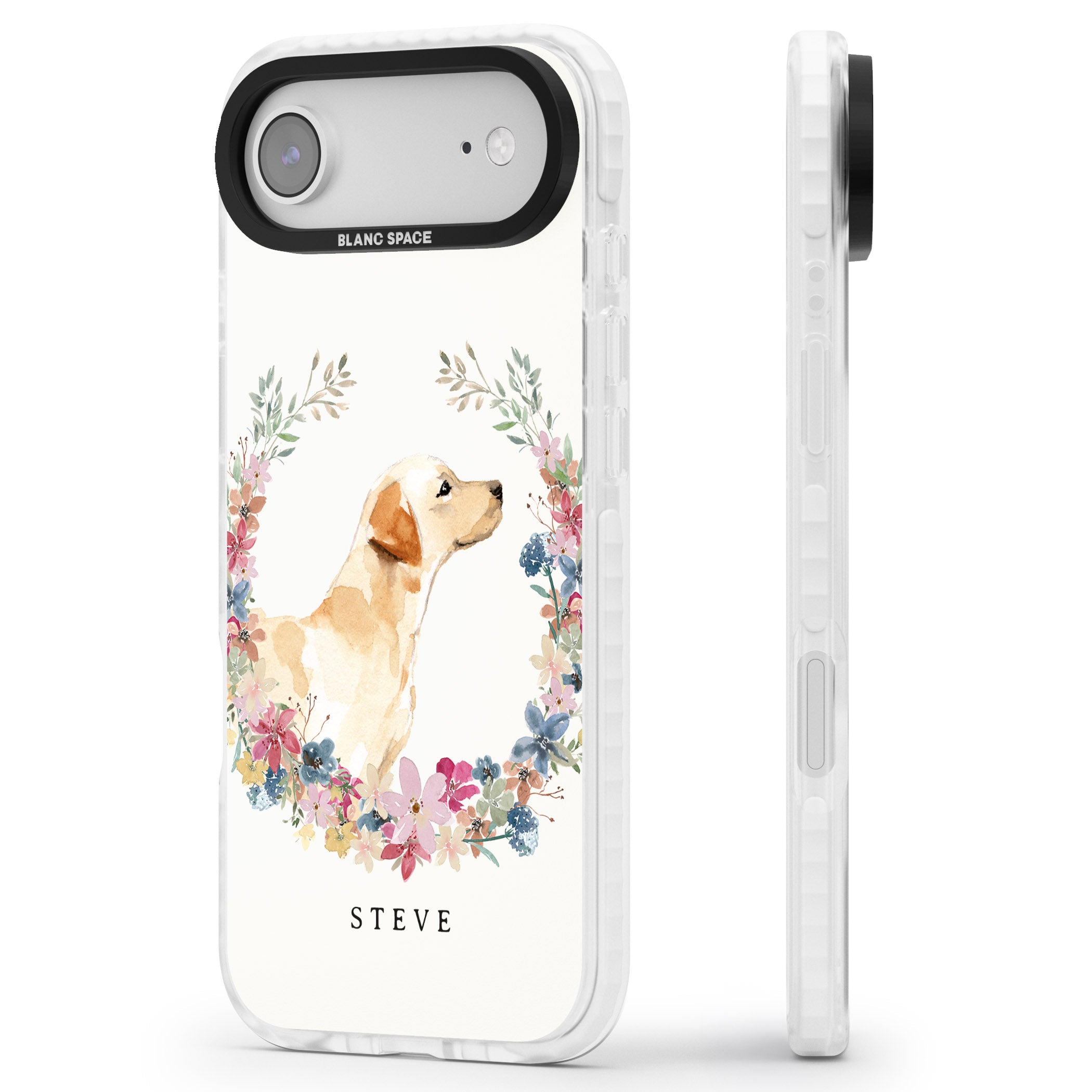 Personalised Yellow Labrador Floral Portrait iPhone 17 Air Impact Clear Phone Case Side Profile