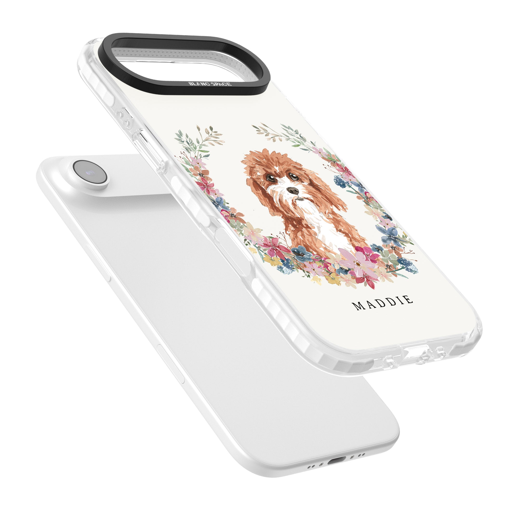 Personalised Cavapoo Floral Portrait iPhone 17 Air Impact Clear Phone Case Colours