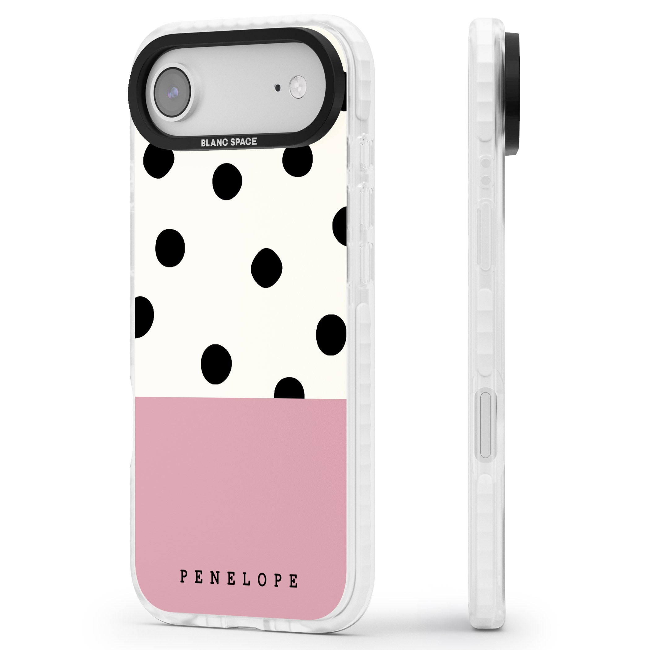 Personalised Pink Border Polka Dot iPhone 17 Air Impact Clear Phone Case Side Profile