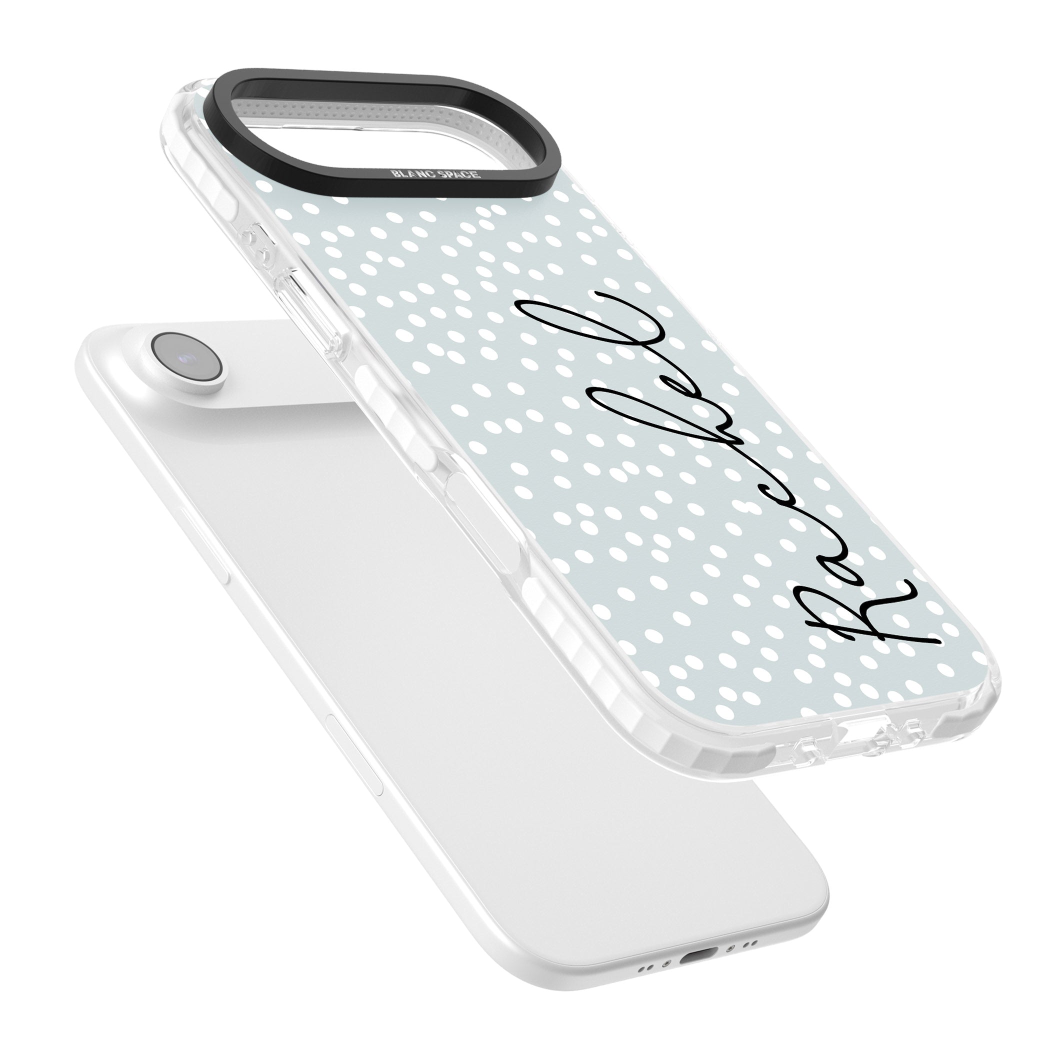 Personalised Vertical Cursive & Dots iPhone 17 Air Impact Clear Phone Case Colours