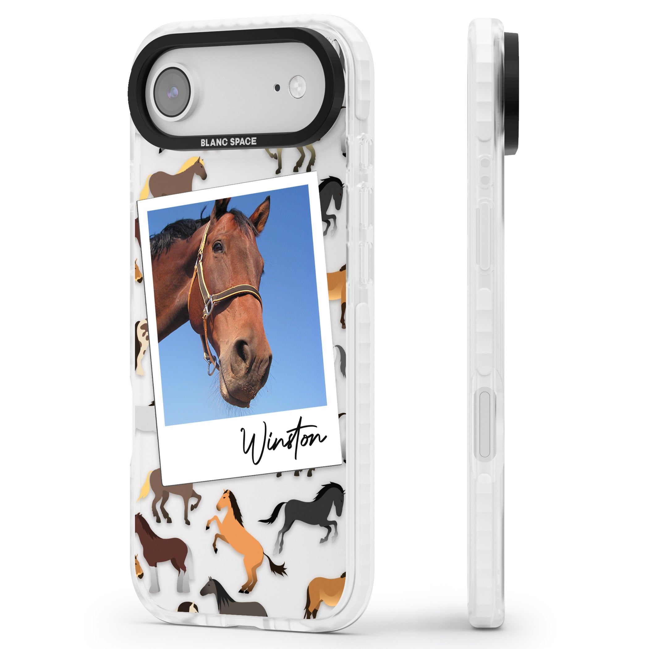 Personalised Horse Polaroid iPhone 17 Air Impact Clear Phone Case Side Profile