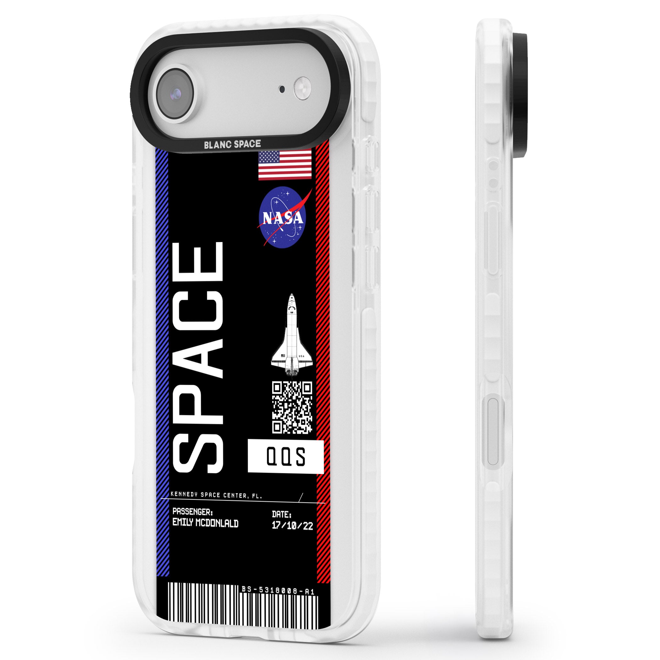 Personalised Nasa Boarding Pass (Dark) iPhone 17 Air Impact Clear Phone Case Side Profile
