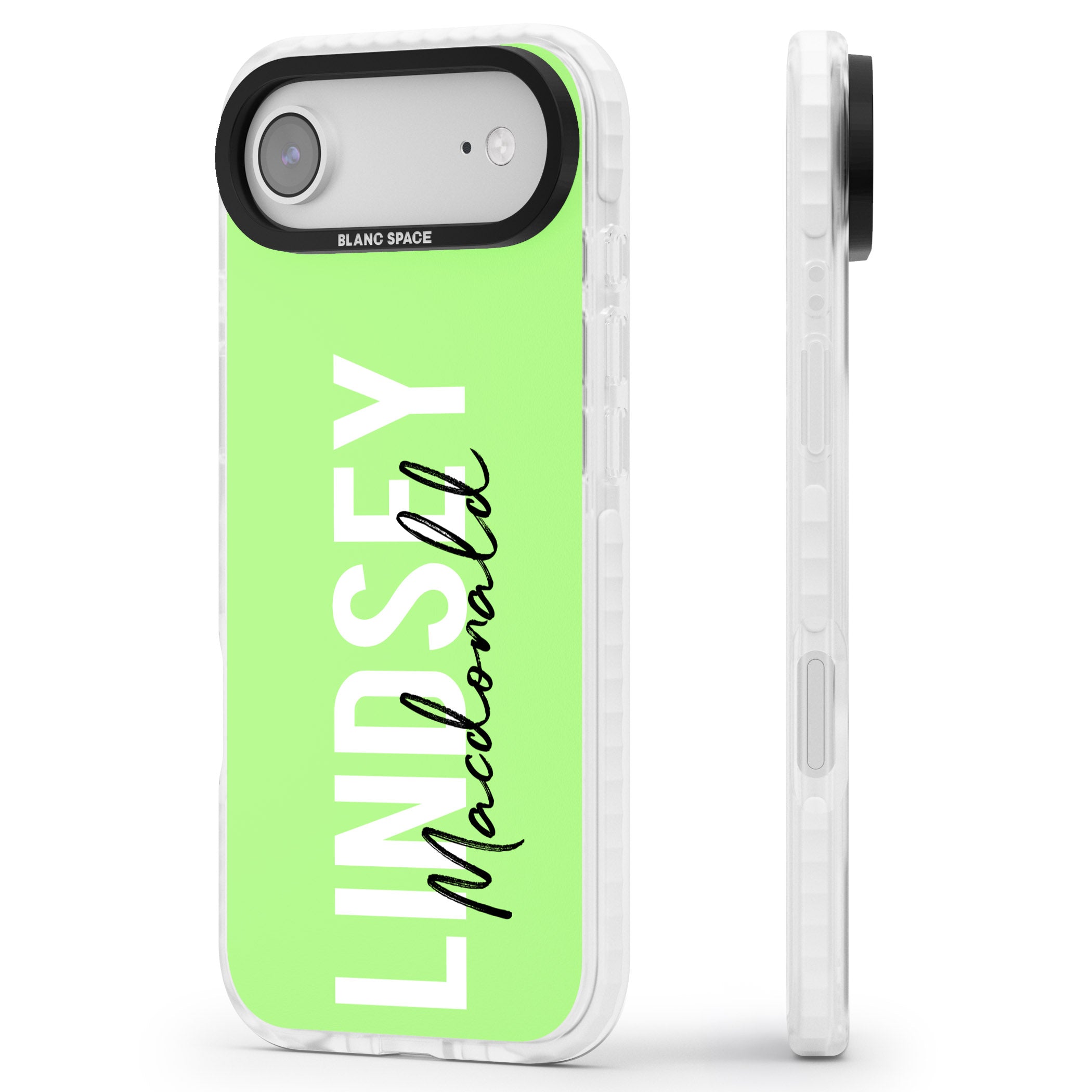 Personalised Bold Name: Lime iPhone 17 Air Impact Clear Phone Case Side Profile