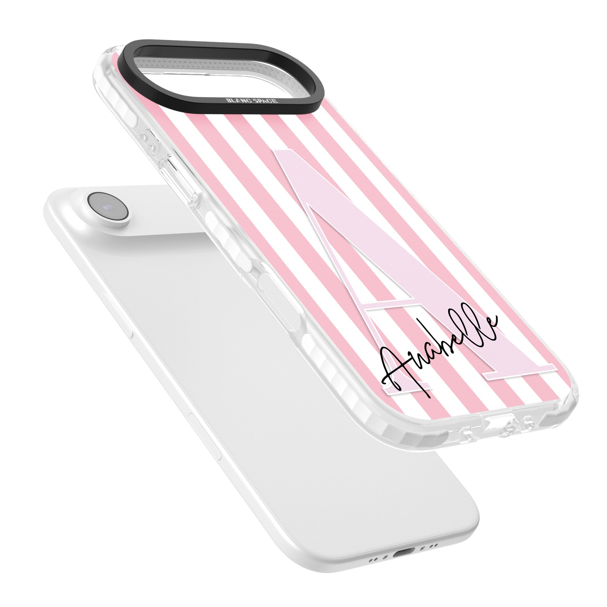 Personalised Pink Stripes & Monogram iPhone 17 Air Impact Clear Phone Case Colours